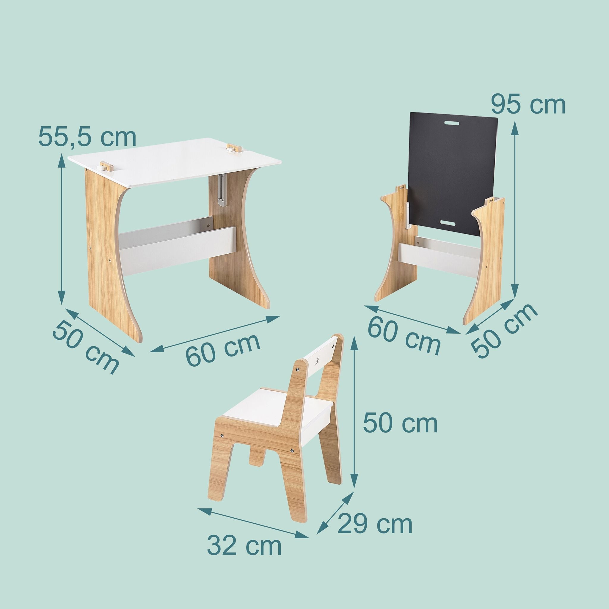 Kindersitzgruppe mit Tafel 2tlg. Weiss-Hellbraun-Schwarz von Relaxdays