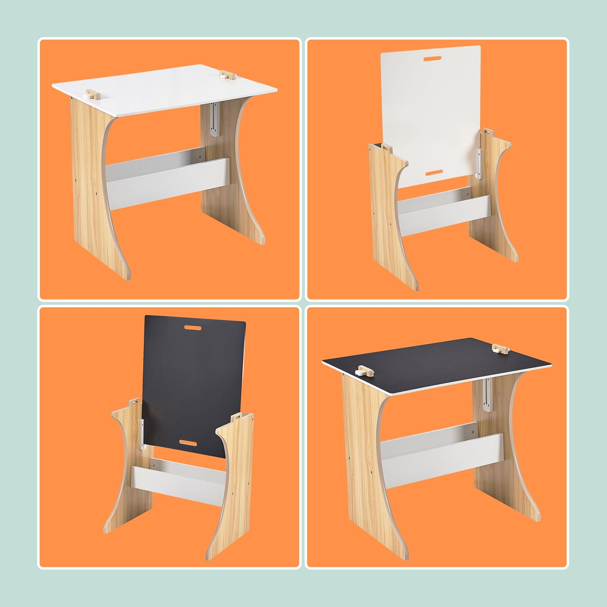 Kindersitzgruppe mit Tafel 2tlg. Weiss-Hellbraun-Schwarz von Relaxdays