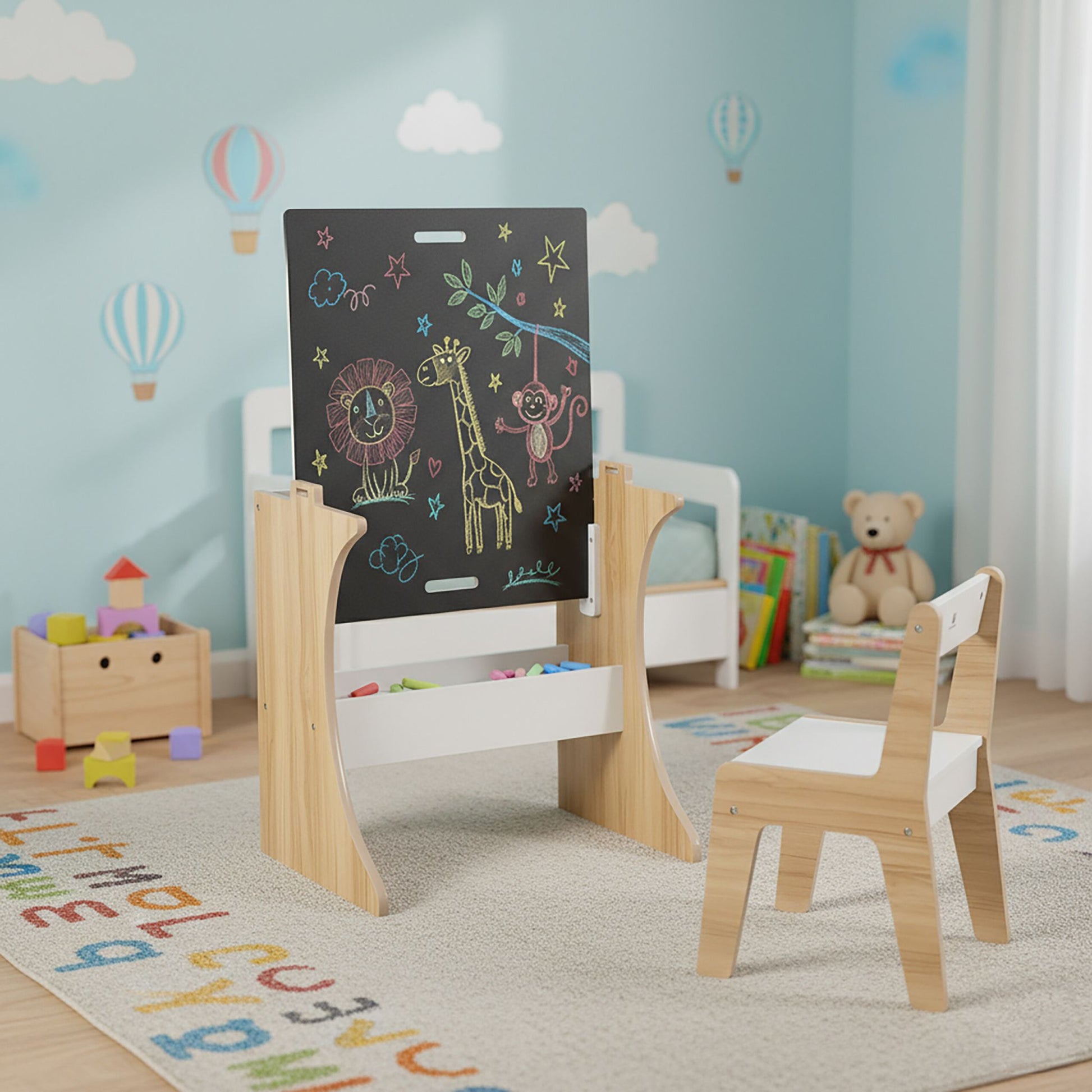 Kindersitzgruppe mit Tafel 2tlg. Weiss-Hellbraun-Schwarz von Relaxdays