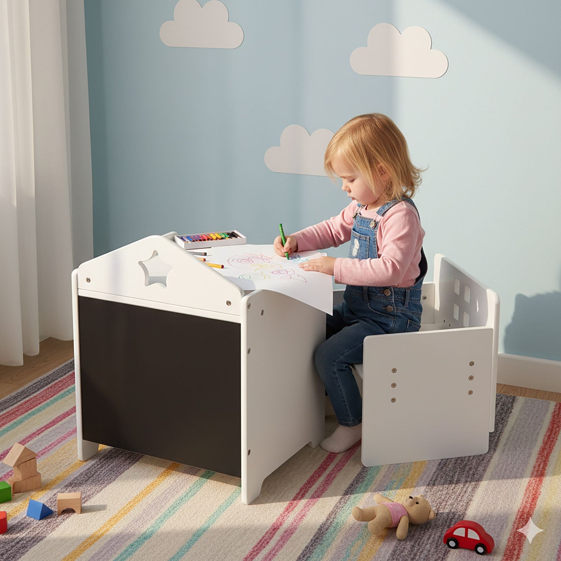 Kindersitzgruppe mit Tafel 2tlg. Weiss-Schwarz von Relaxdays