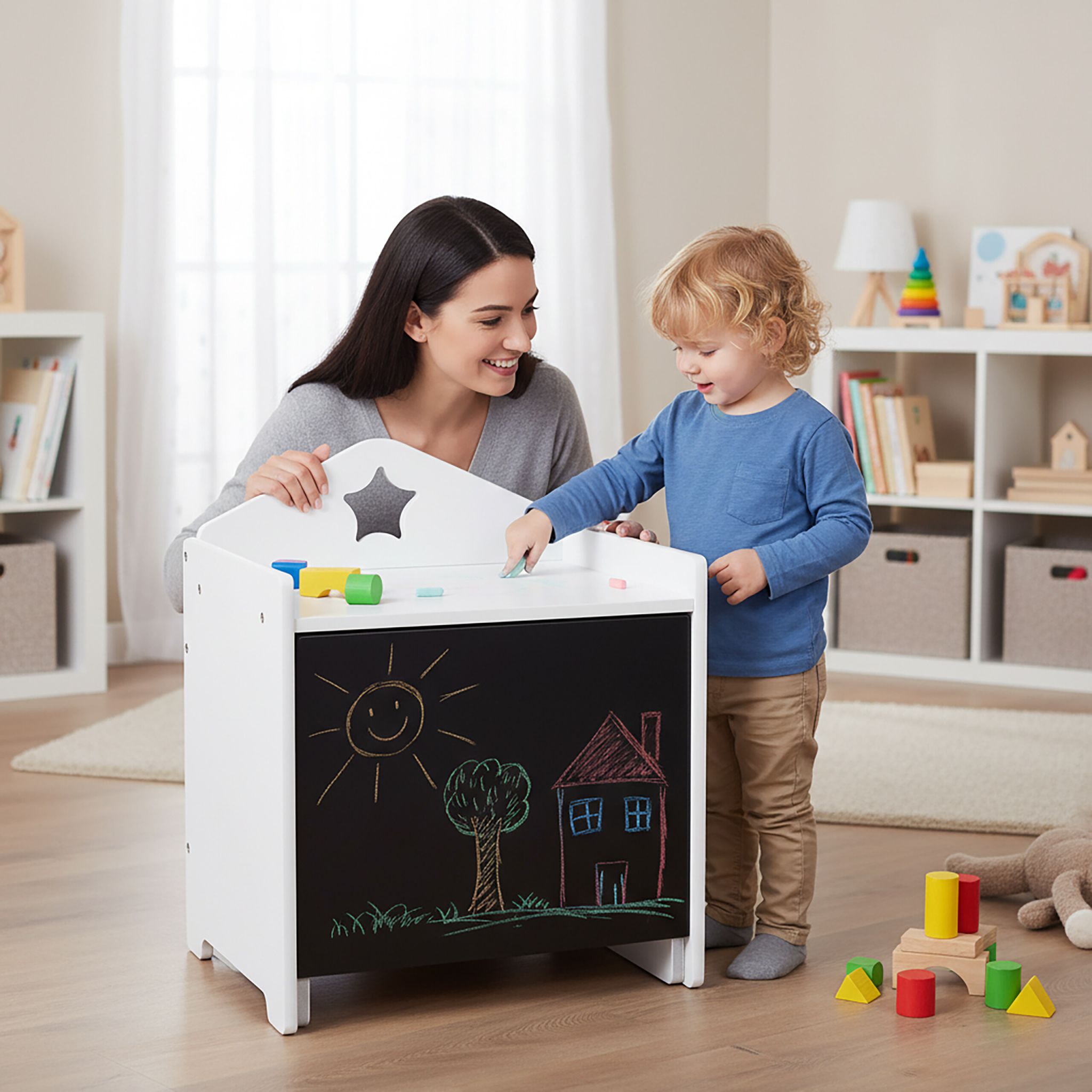 Kindersitzgruppe mit Tafel 2tlg. Weiss-Schwarz von Relaxdays