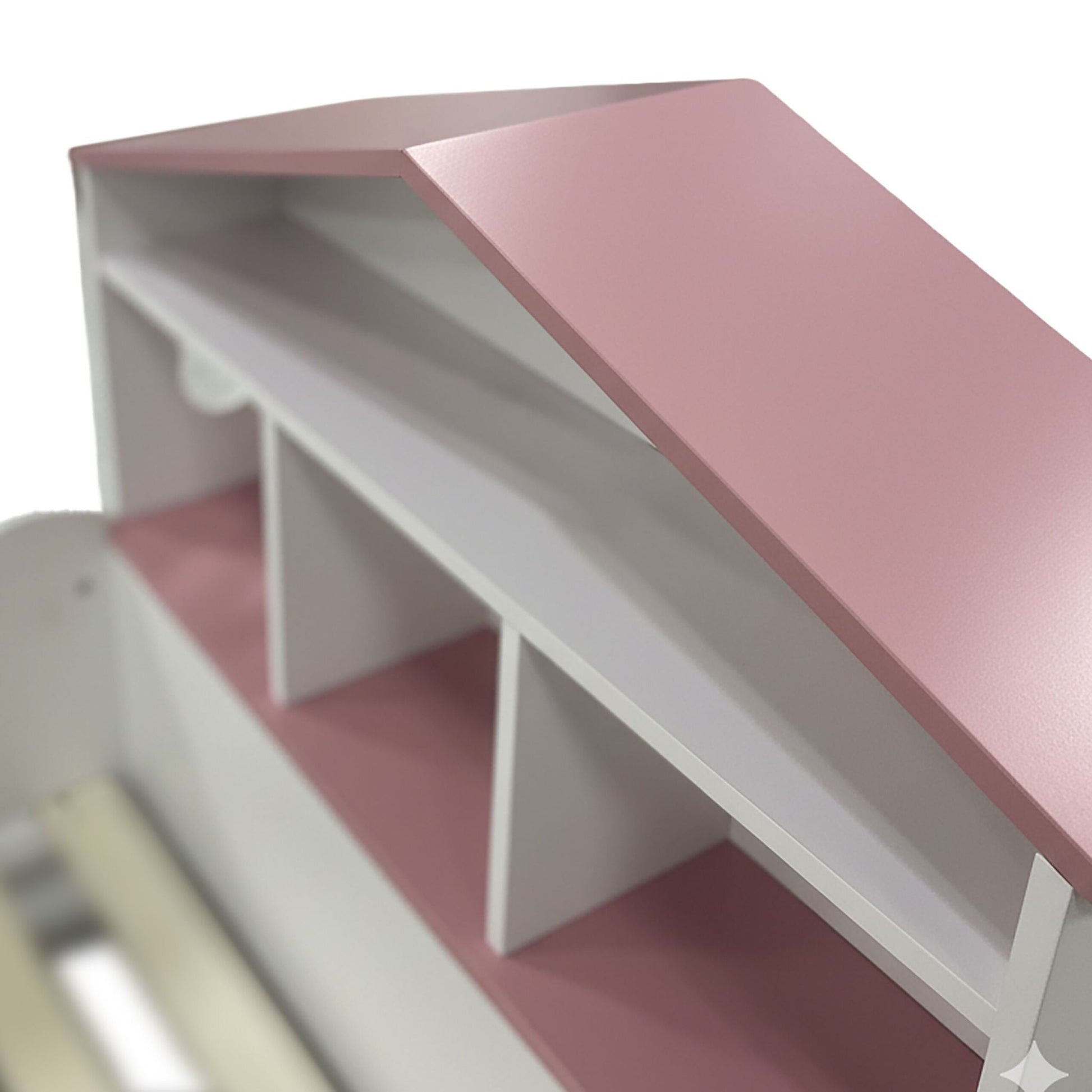Kinderbett mit Regal in Hausform Weiss-Rosa von Relaxdays