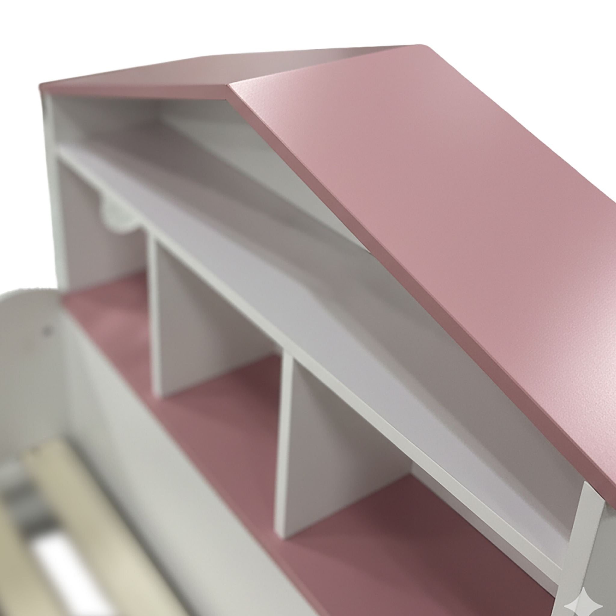 Kinderbett mit Regal in Hausform Weiss-Rosa von Relaxdays