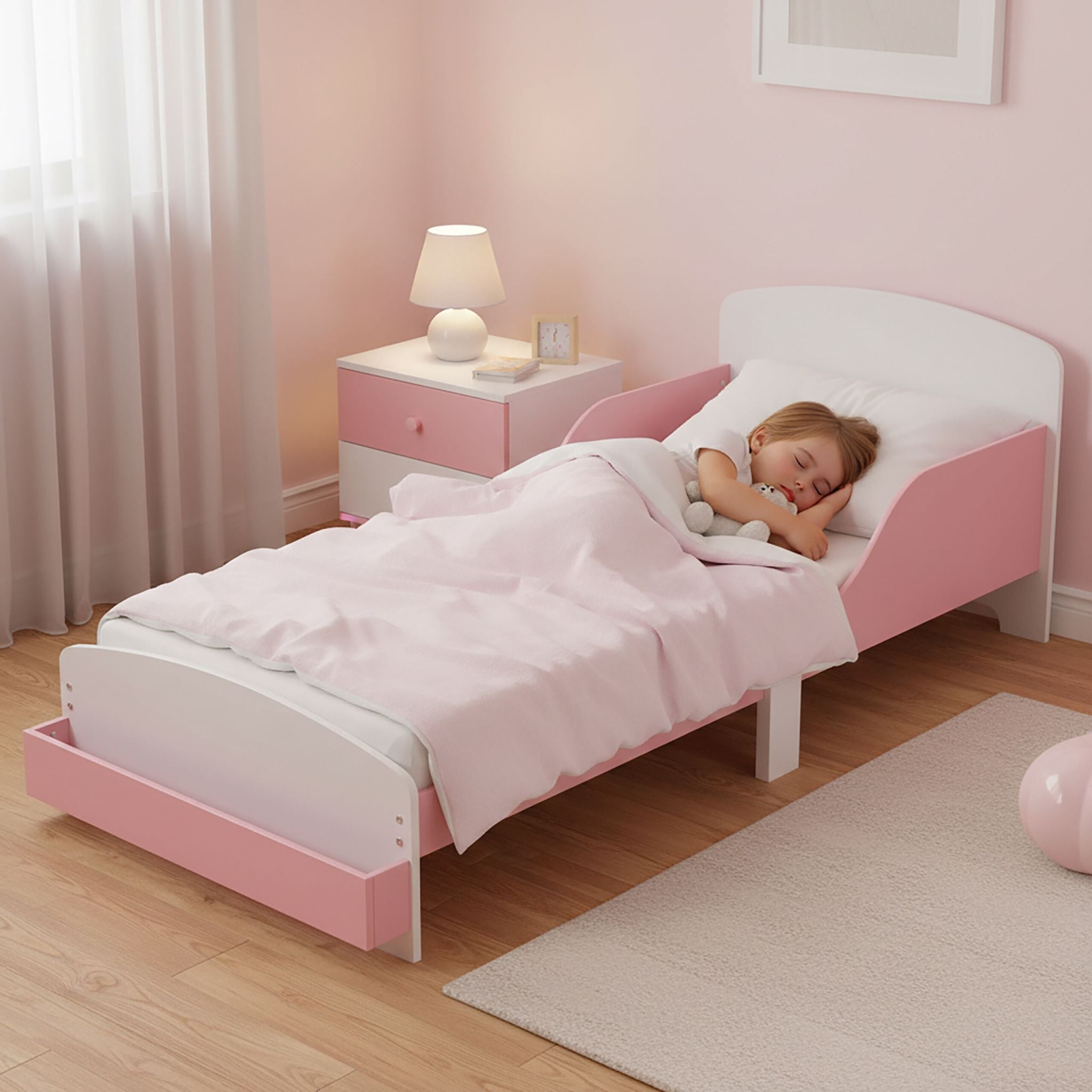 Kinderbett mit Rausfallschutz Weiss-Rosa von Relaxdays