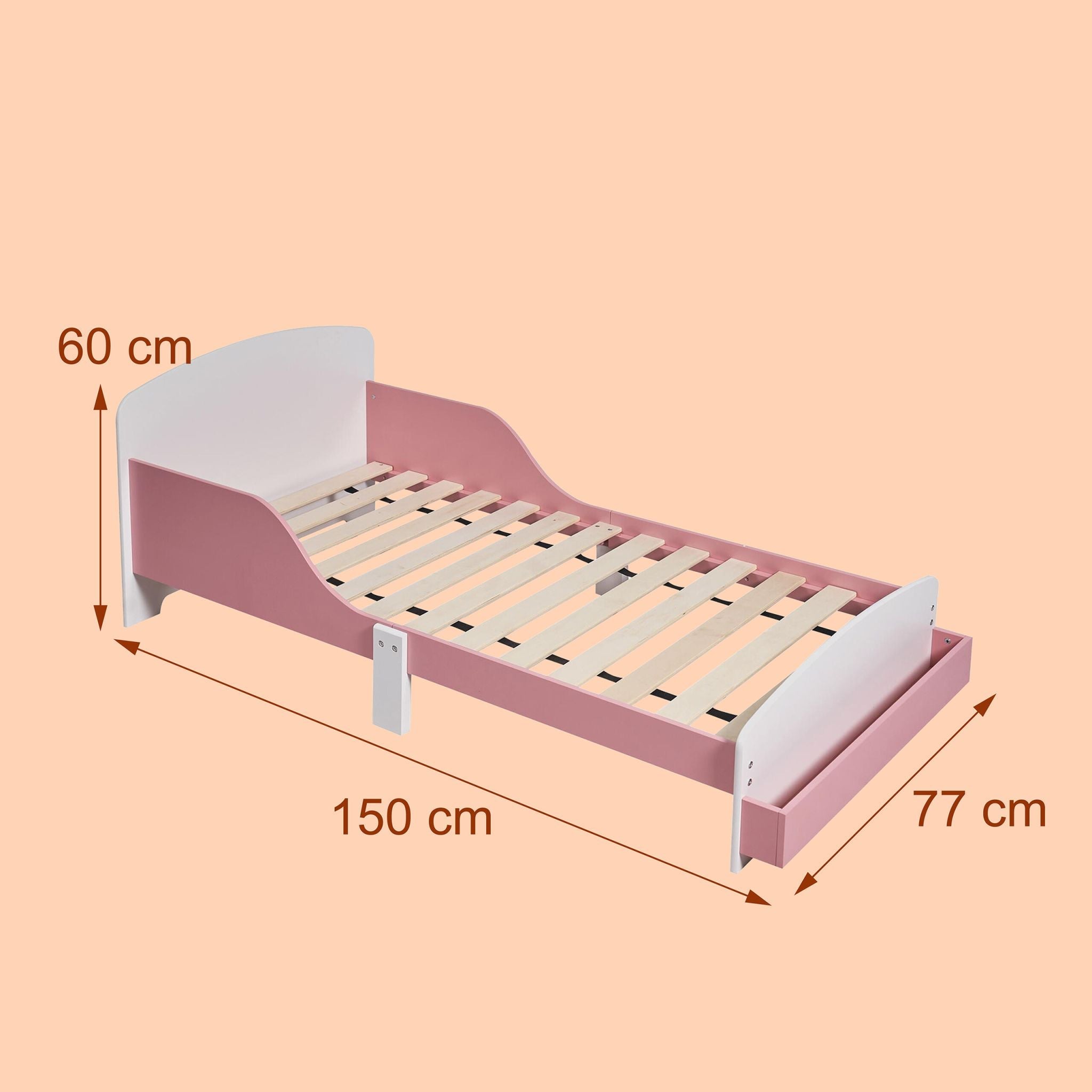 Kinderbett mit Rausfallschutz Weiss-Rosa von Relaxdays