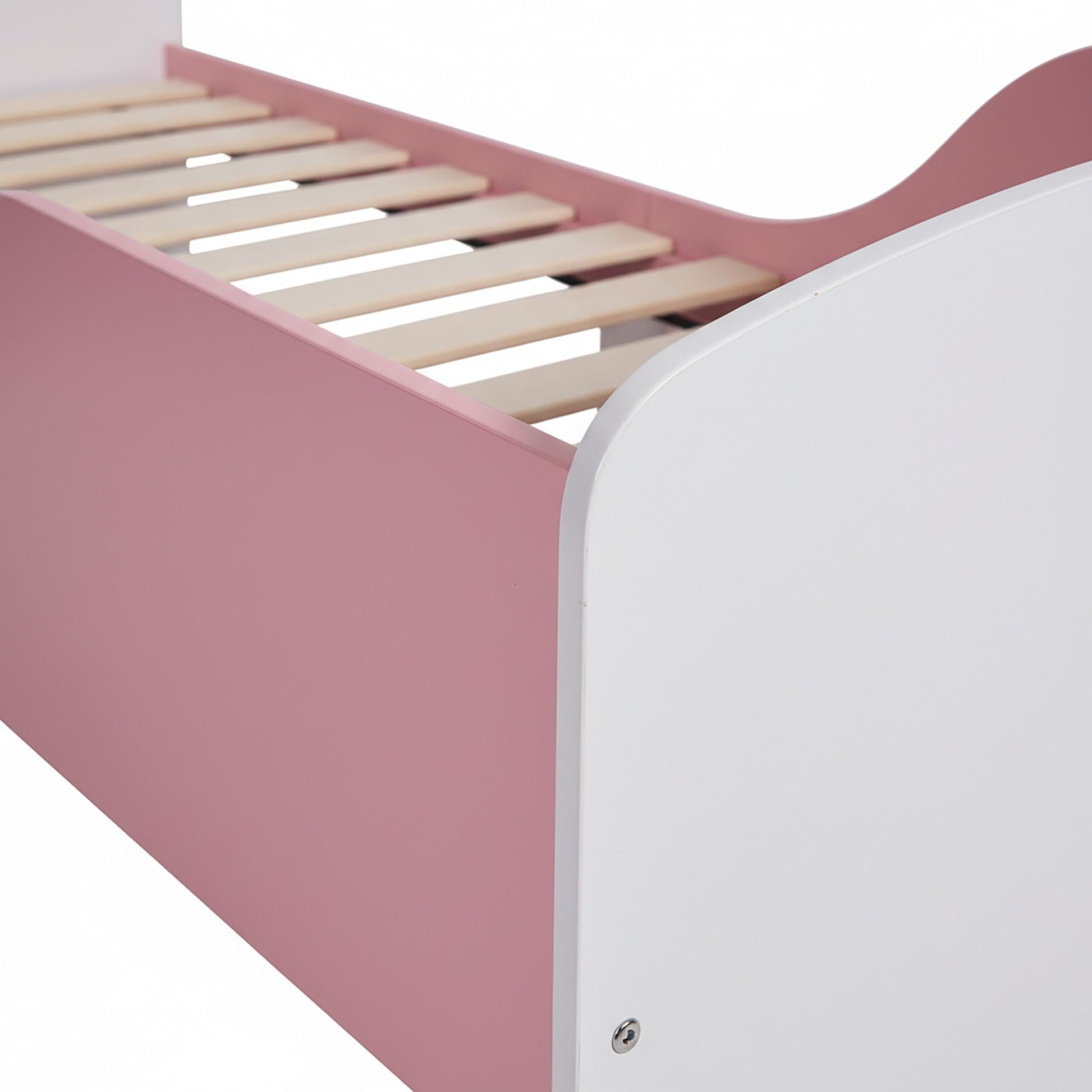 Kinderbett mit Rausfallschutz Weiss-Rosa von Relaxdays