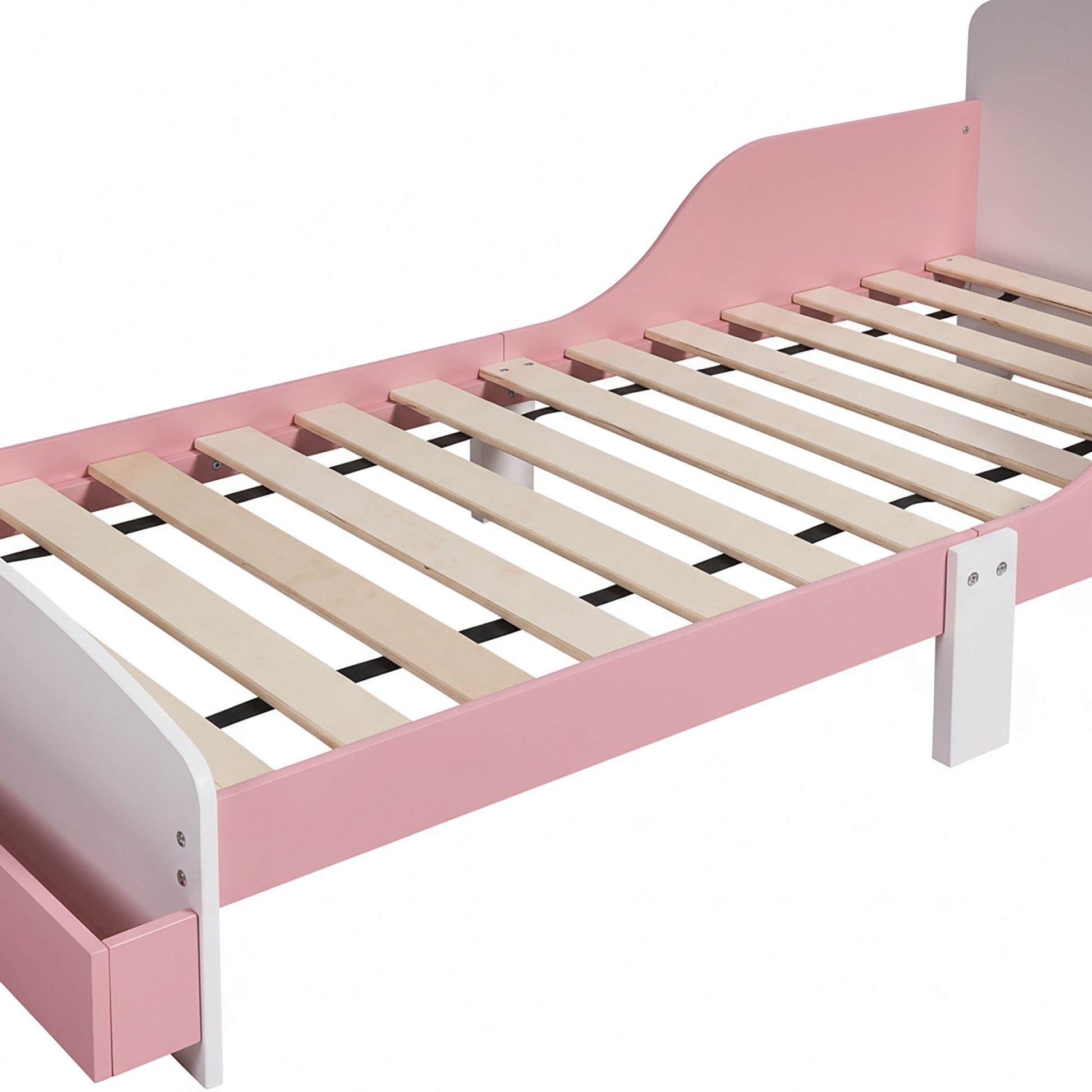 Kinderbett mit Rausfallschutz Weiss-Rosa von Relaxdays