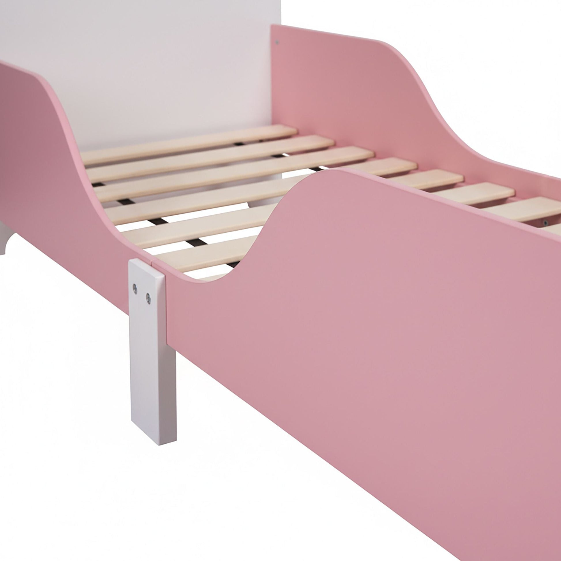 Kinderbett mit Rausfallschutz Weiss-Rosa von Relaxdays