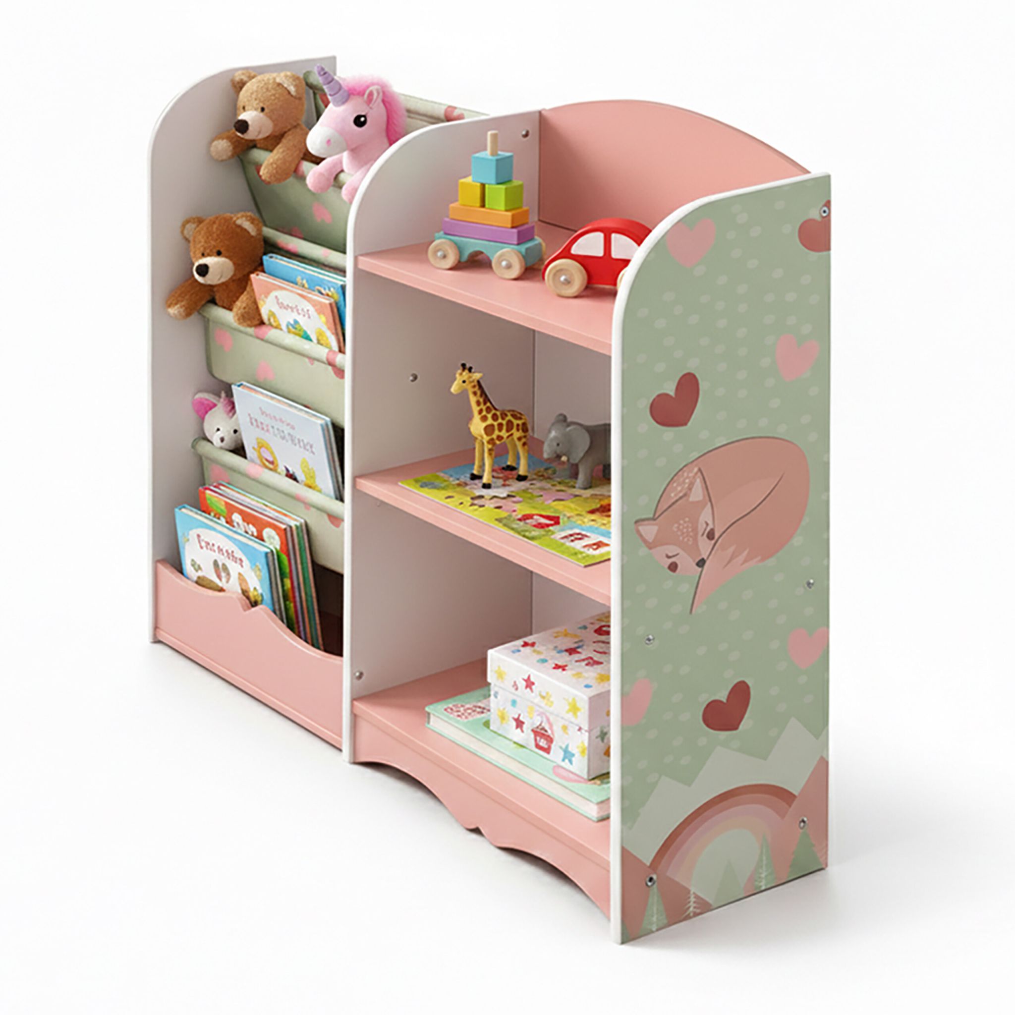 Kinderregal mit 7 Fächern Weiss-Grün-Rosa von Relaxdays