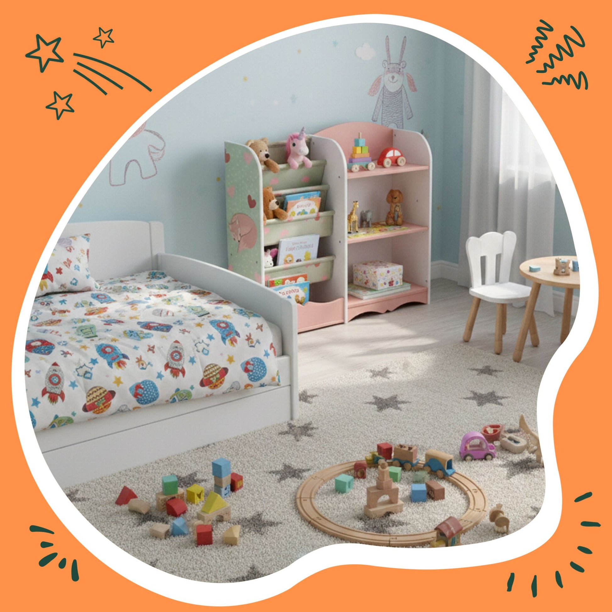 Kinderregal mit 7 Fächern Weiss-Grün-Rosa von Relaxdays