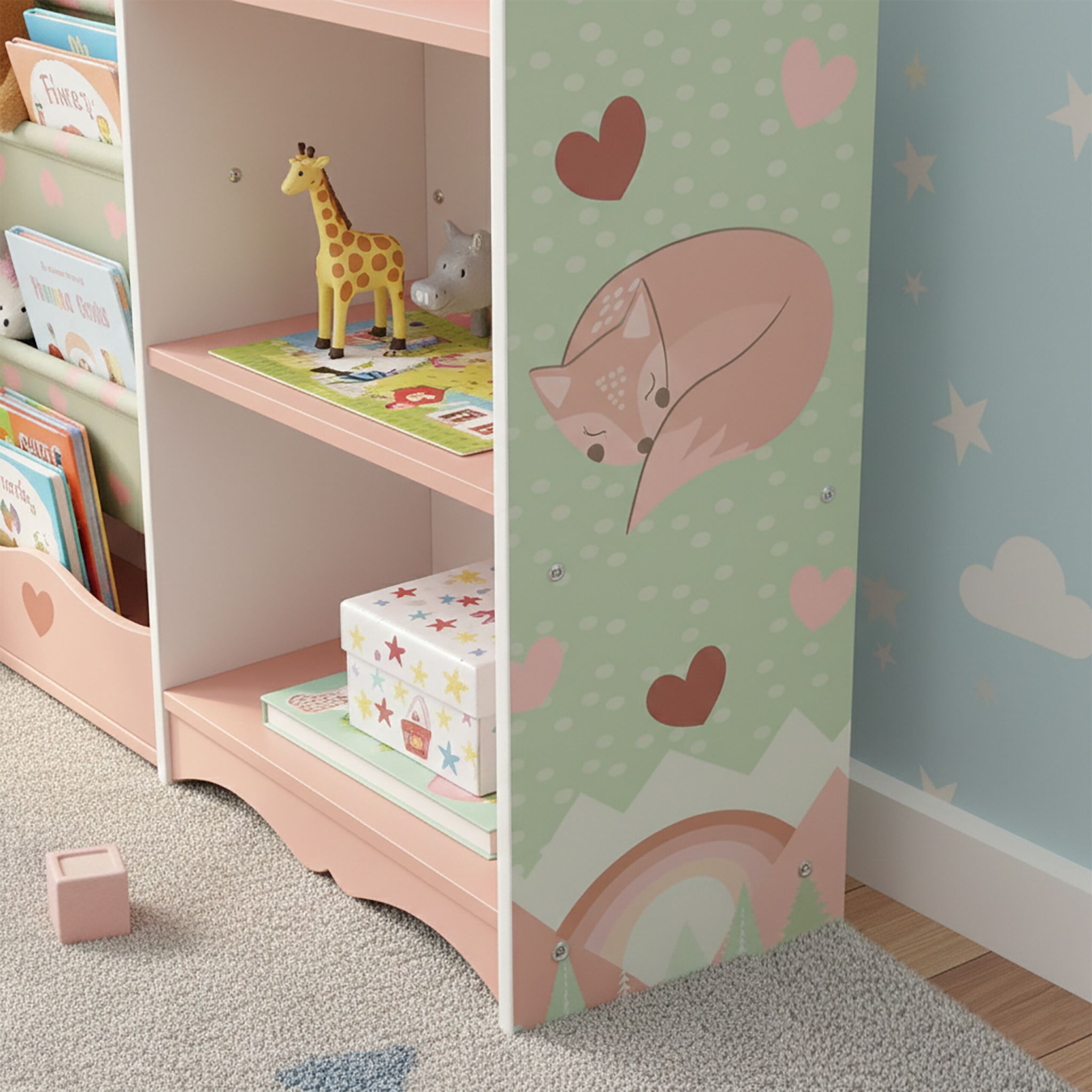 Kinderregal mit 7 Fächern Weiss-Grün-Rosa von Relaxdays