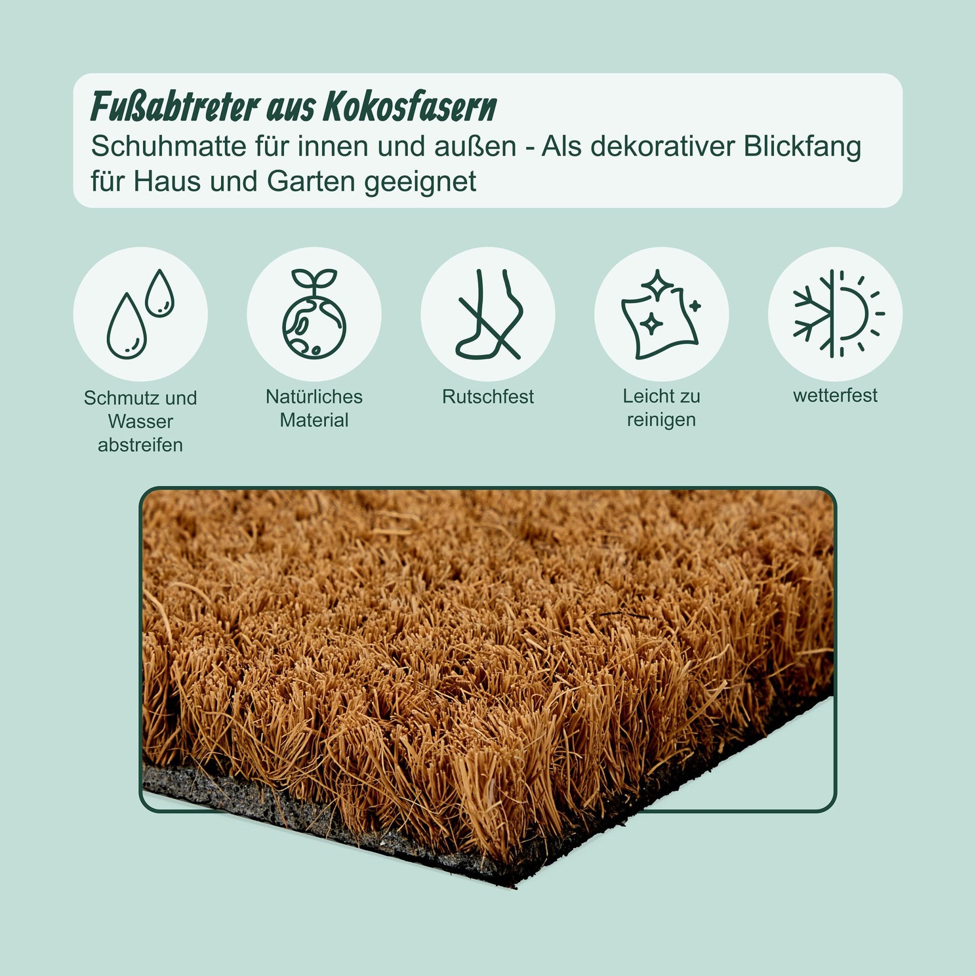 Kokos Fussmatte Pflanzen 60x40cm Hellbraun-Pink-Schwarz von Relaxdays