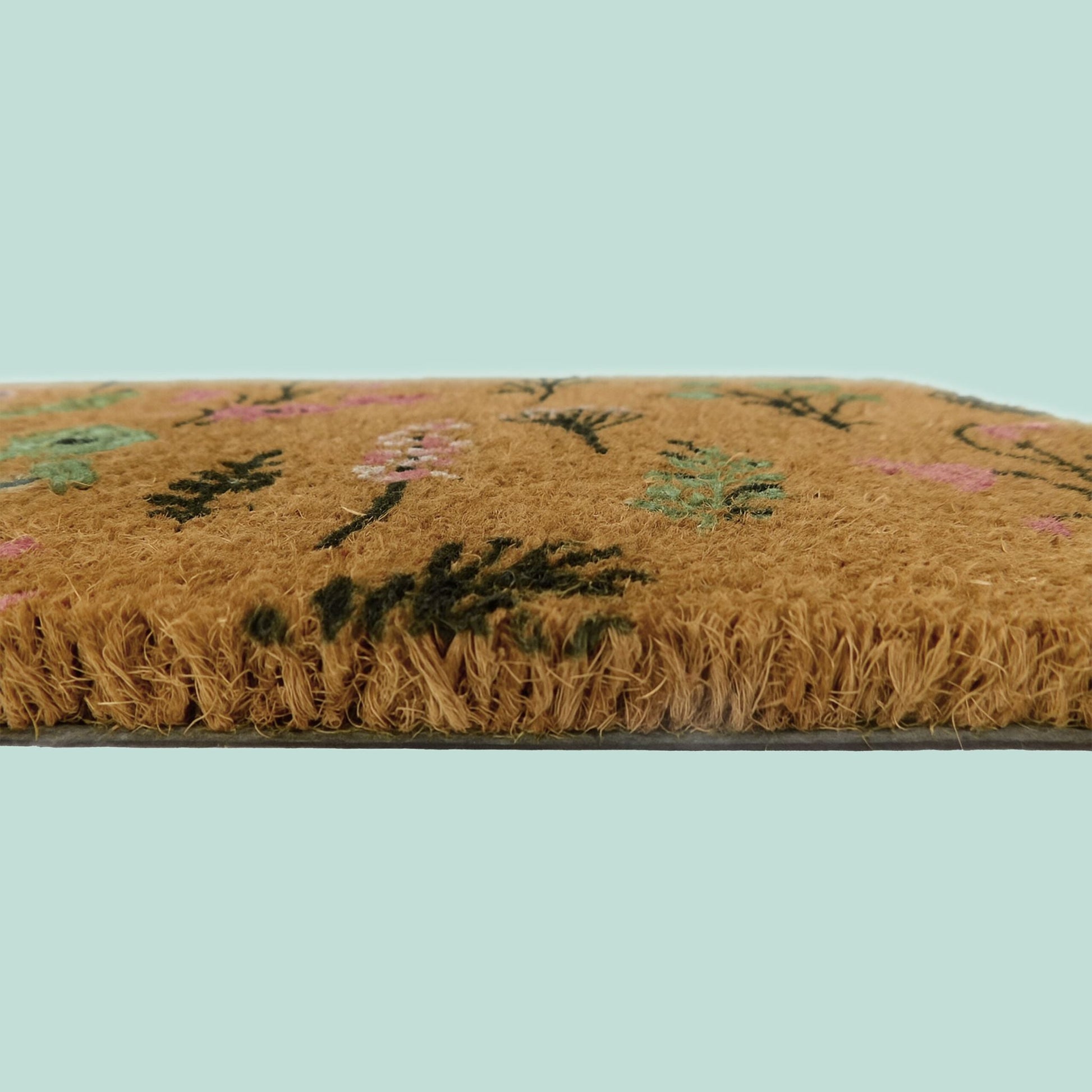 Kokos Fussmatte Pflanzen 60x40cm Hellbraun-Pink-Schwarz von Relaxdays