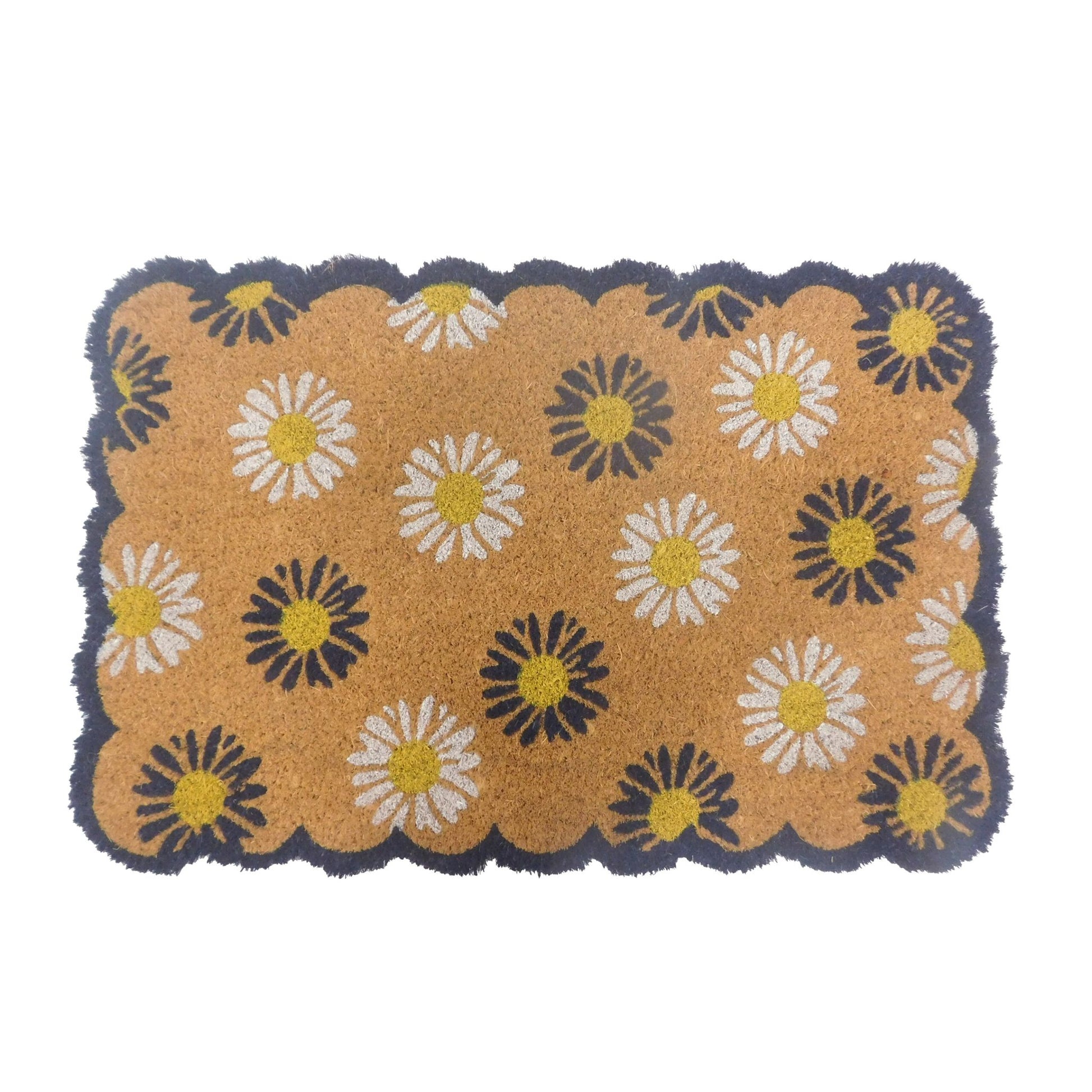 Kokos Fussmatte Pflanzen 60x40cm Weiss-Dunkelblau-Hellbraun von Relaxdays