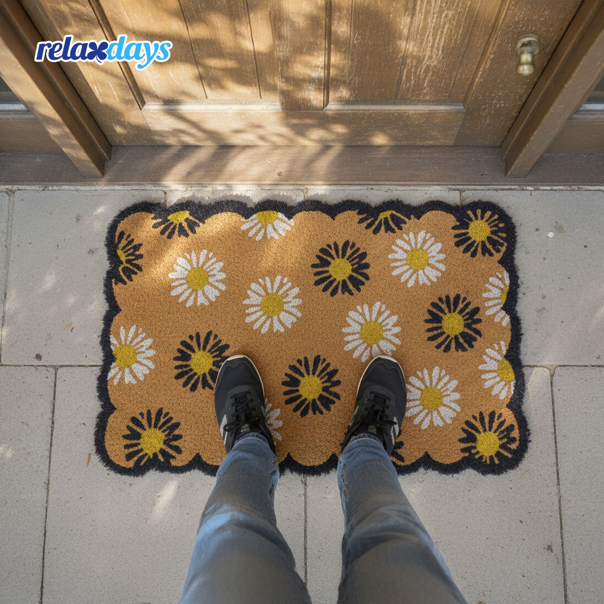 Kokos Fussmatte Pflanzen 60x40cm Weiss-Dunkelblau-Hellbraun von Relaxdays