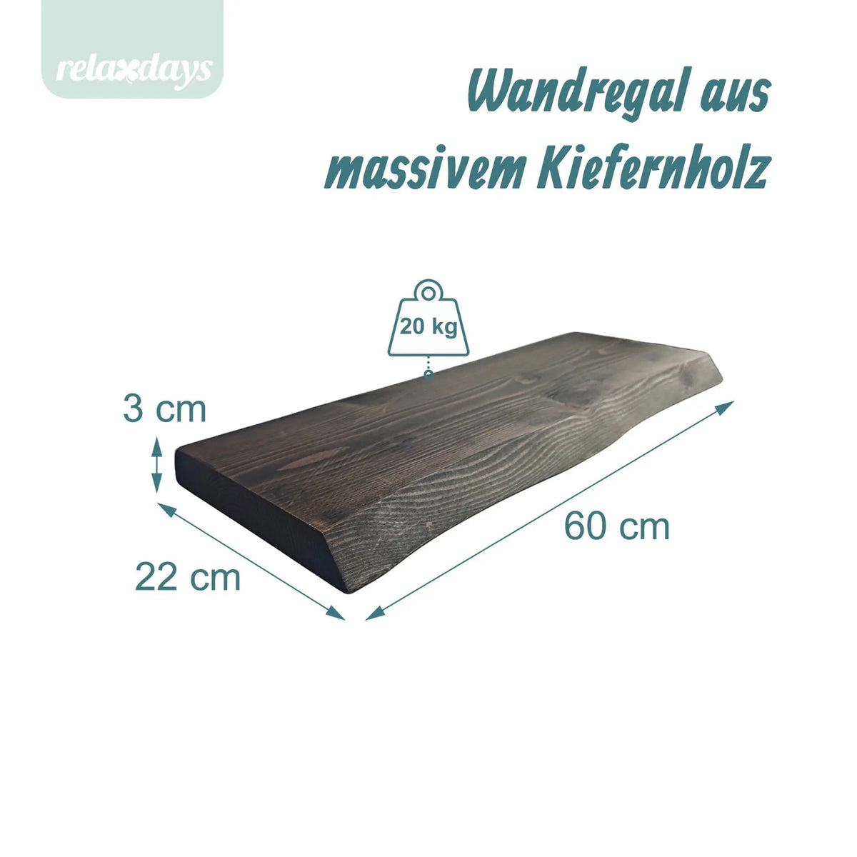 Wandregal Massivholz Baumkante Schwarz von Relaxdays
