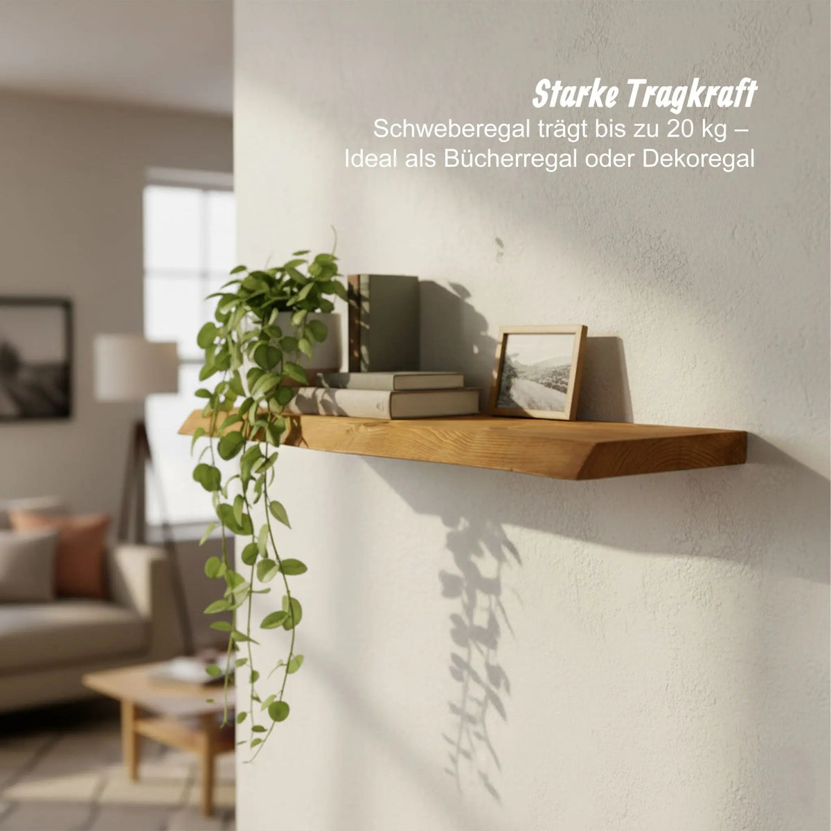Wandregal Massivholz Baumkante Hellbraun von Relaxdays