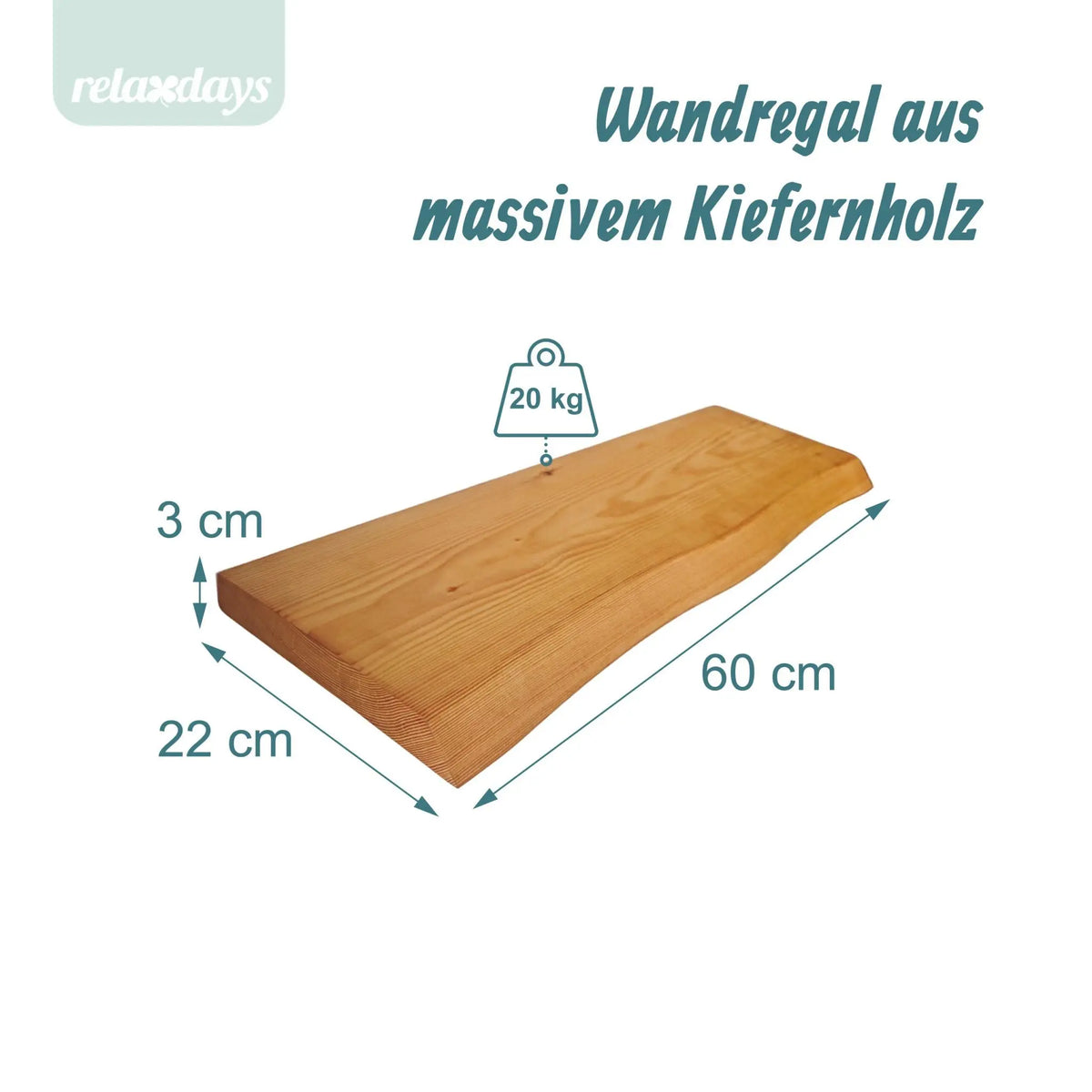 Wandregal Massivholz Baumkante Hellbraun von Relaxdays