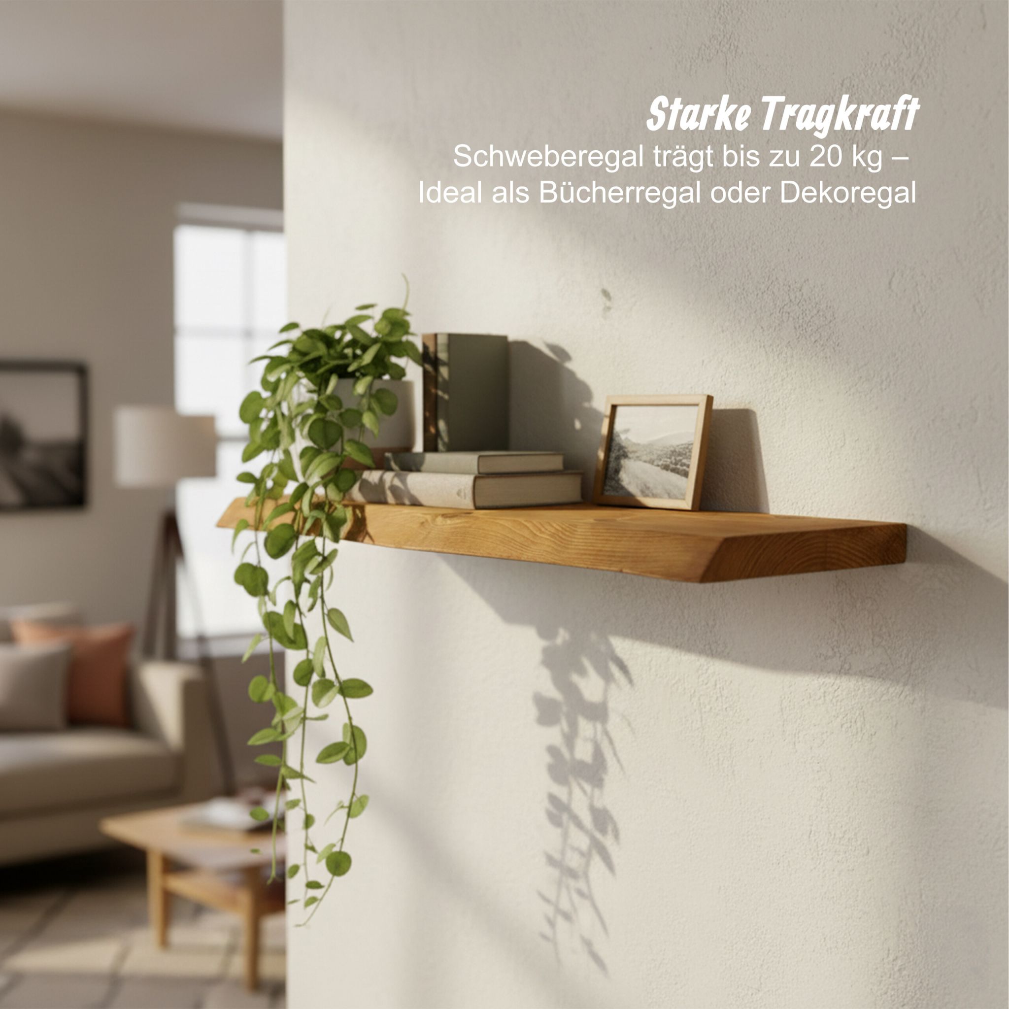 Wandregal Massivholz Baumkante Hellbraun von Relaxdays