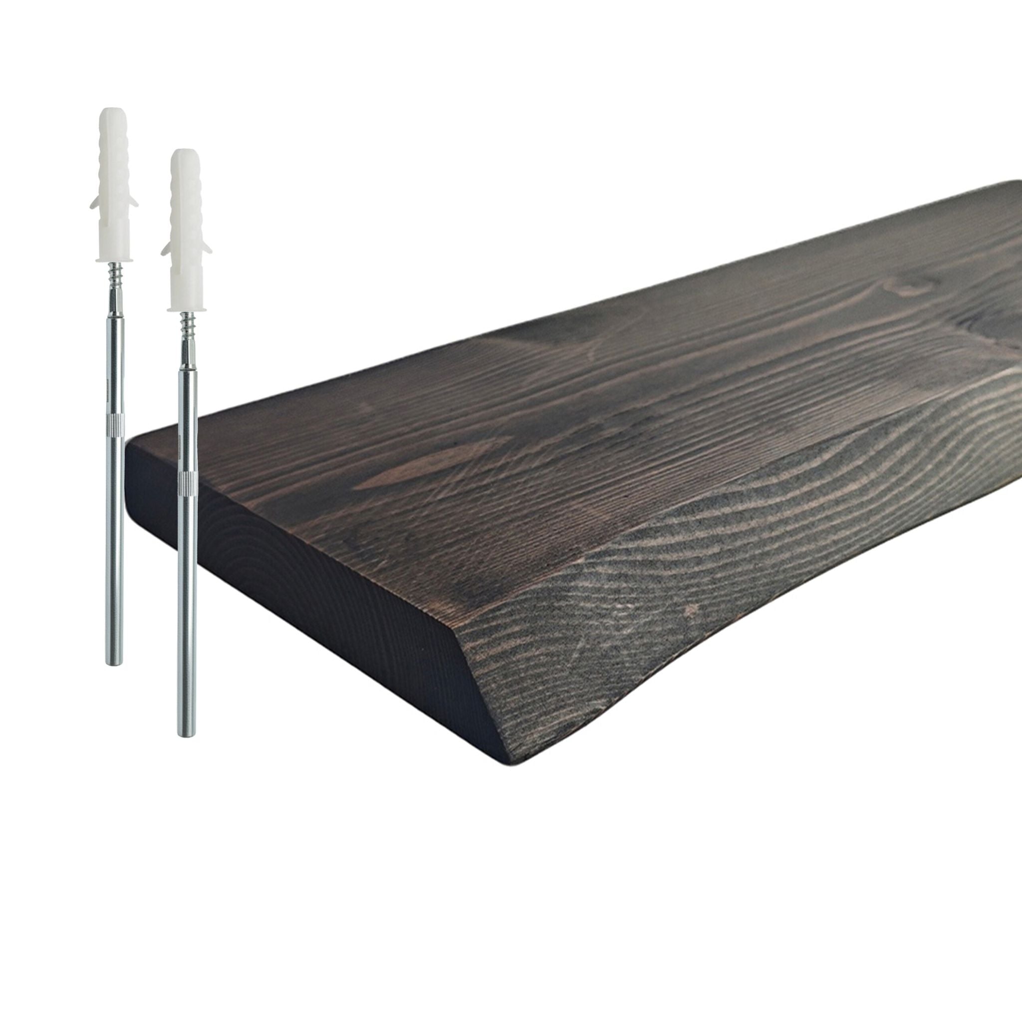 Wandregal Massivholz Baumkante Schwarz von Relaxdays