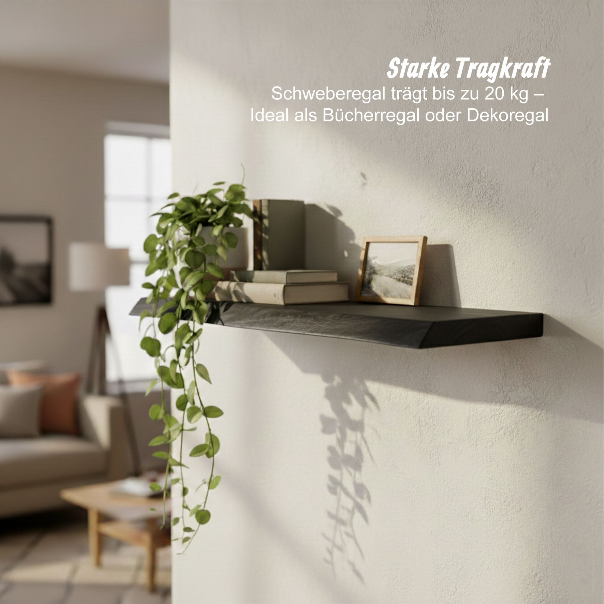 Wandregal Massivholz Baumkante Schwarz von Relaxdays