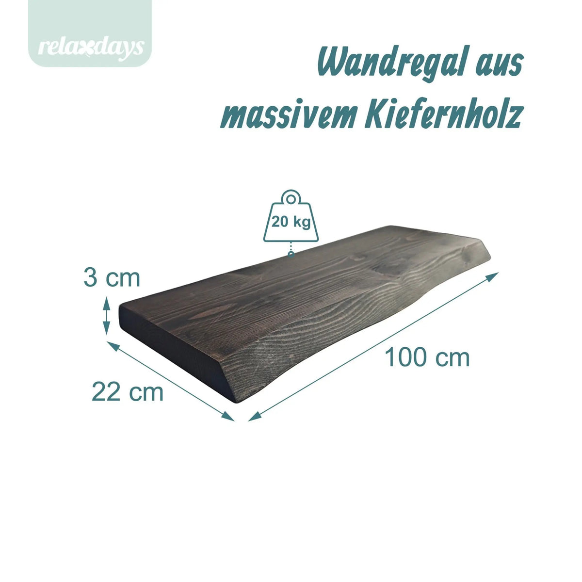 Wandregal Massivholz Baumkante Schwarz von Relaxdays
