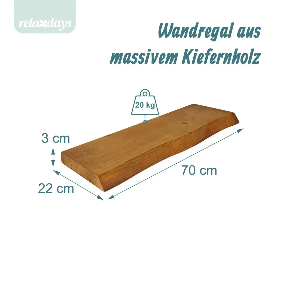 Wandregal Massivholz Baumkante Braun von Relaxdays