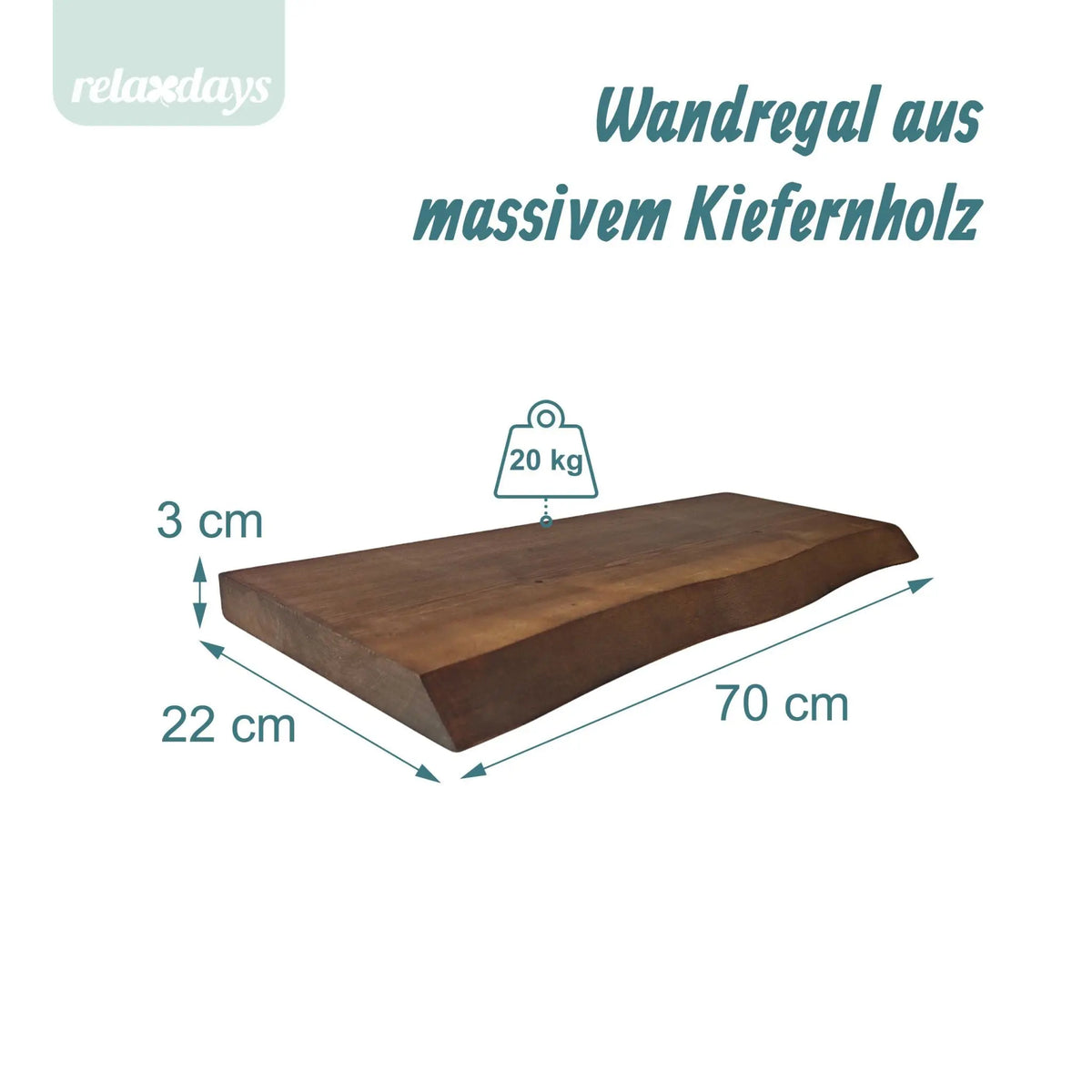 Wandregal Massivholz Baumkante Dunkelbraun von Relaxdays
