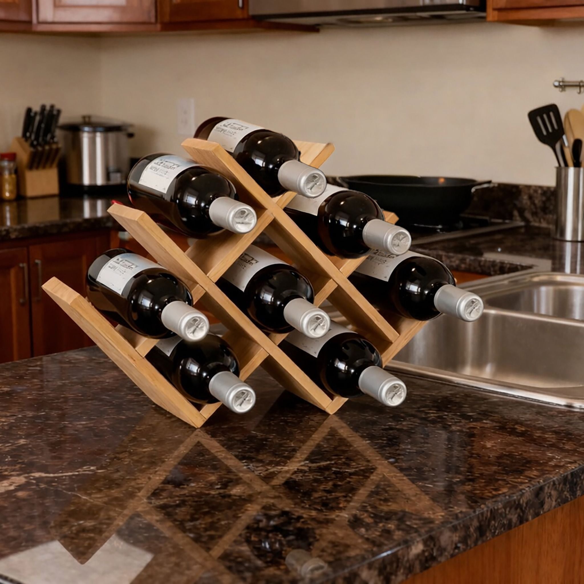 Weinregal Bambus für 8 Flaschen Hellbraun von Relaxdays