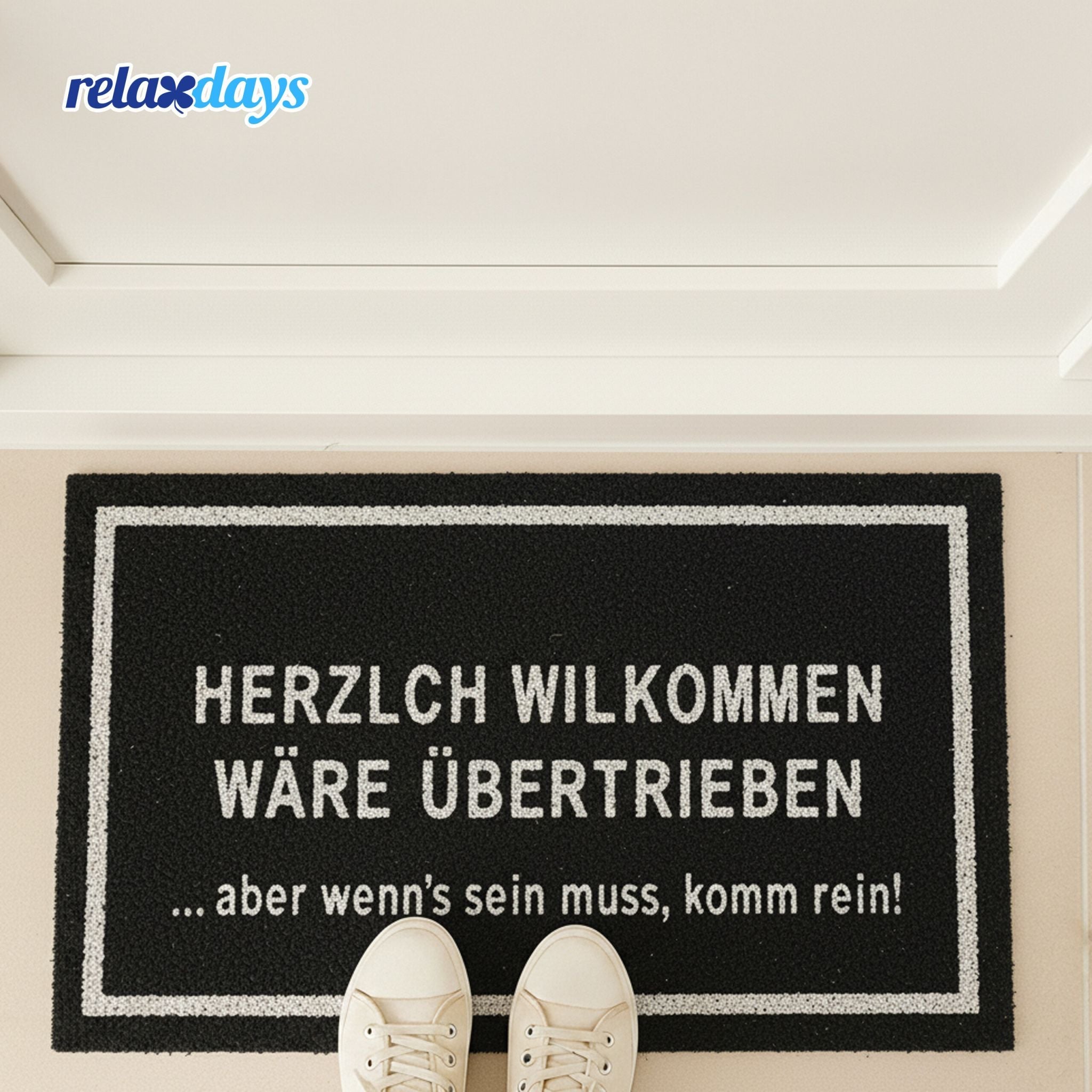 Kokos Fussmatte 60x40cm Weiss-Schwarz von Relaxdays