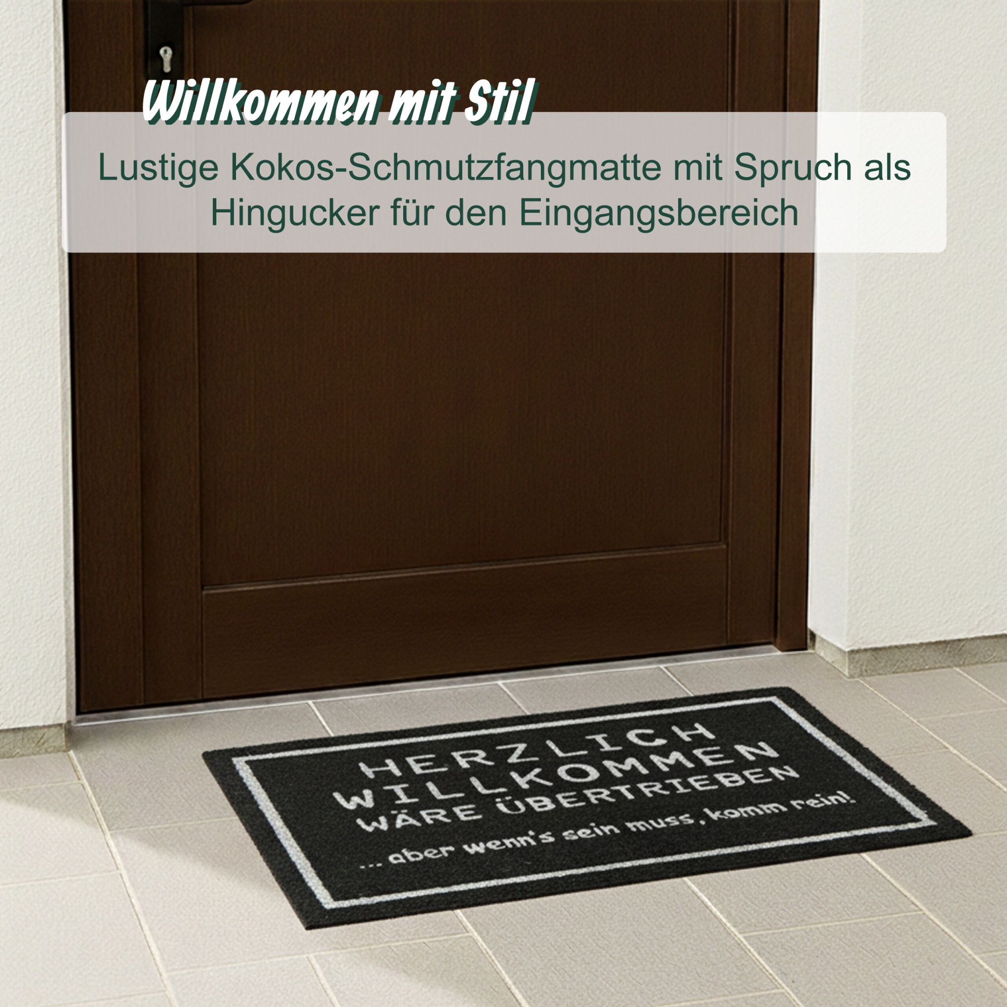 Kokos Fussmatte 60x40cm Weiss-Schwarz von Relaxdays