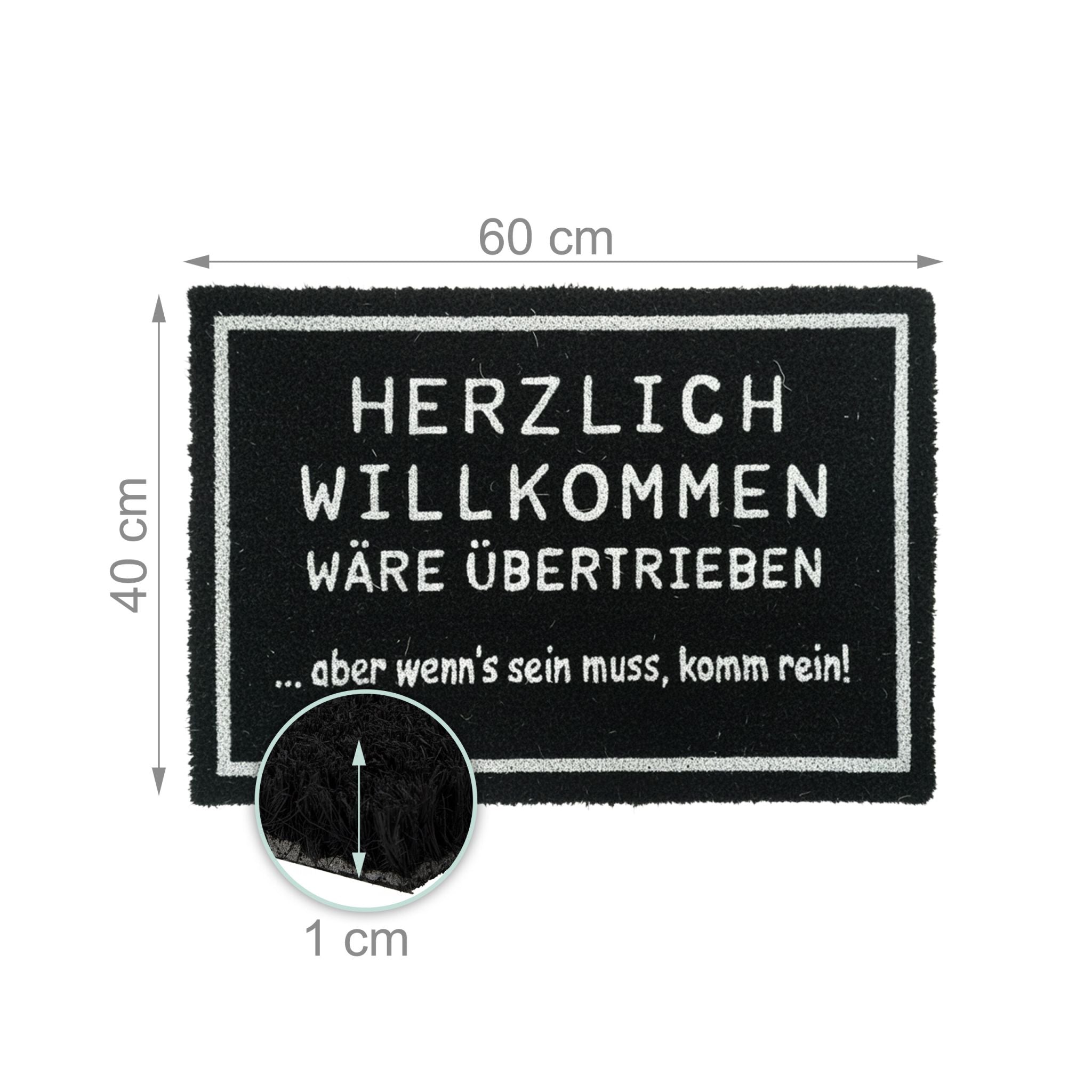 Kokos Fussmatte 60x40cm Weiss-Schwarz von Relaxdays