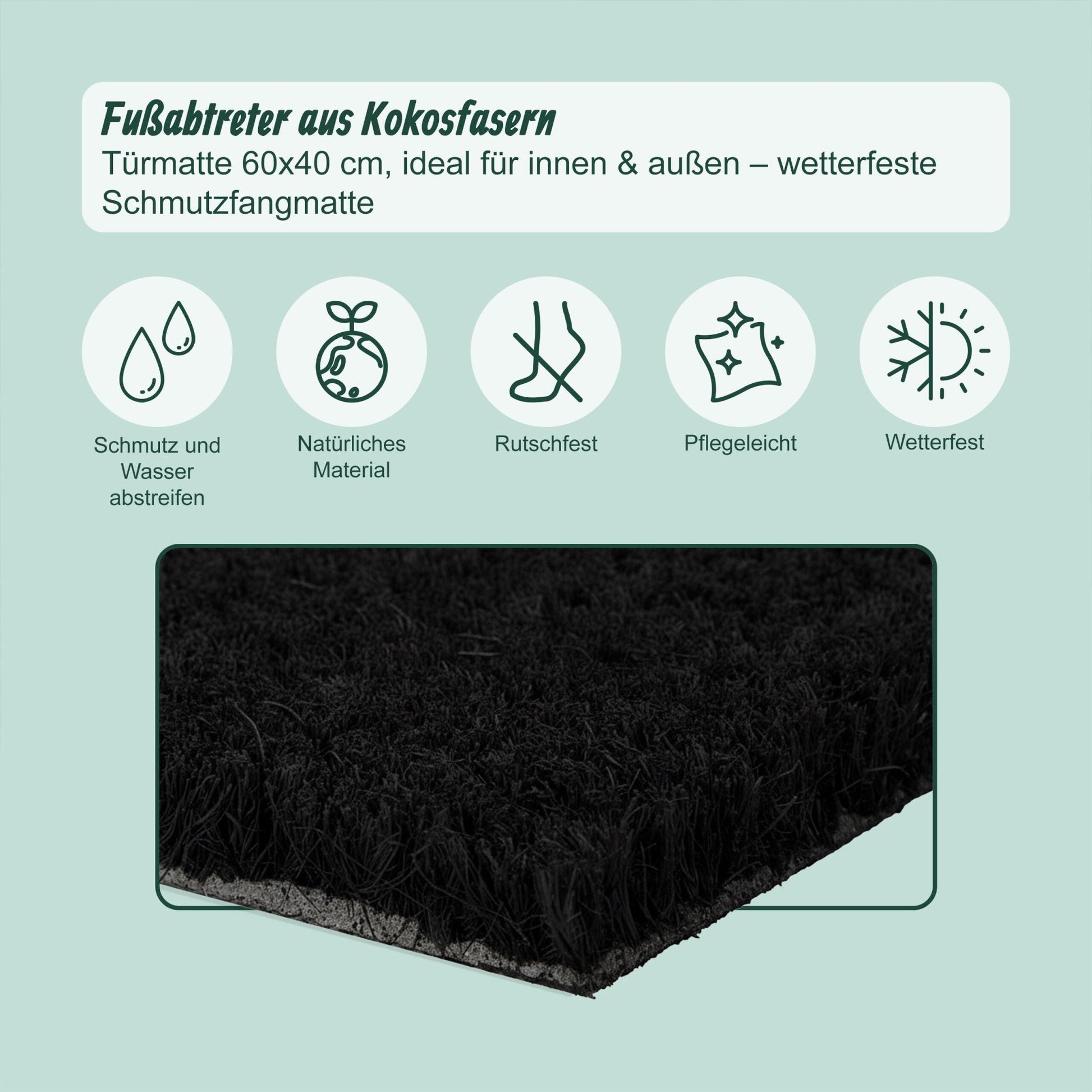 Kokos Fussmatte 60x40cm Weiss-Schwarz von Relaxdays
