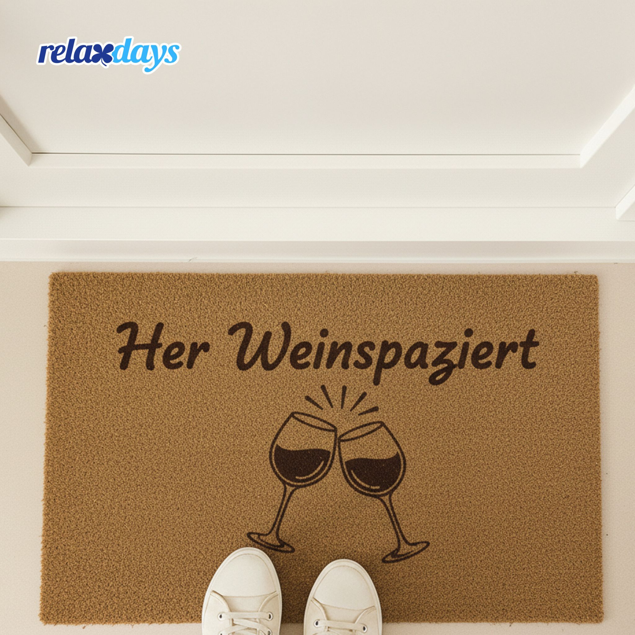 Kokos Fussmatte 60x40cm Weiss-Hellbraun-Schwarz von Relaxdays