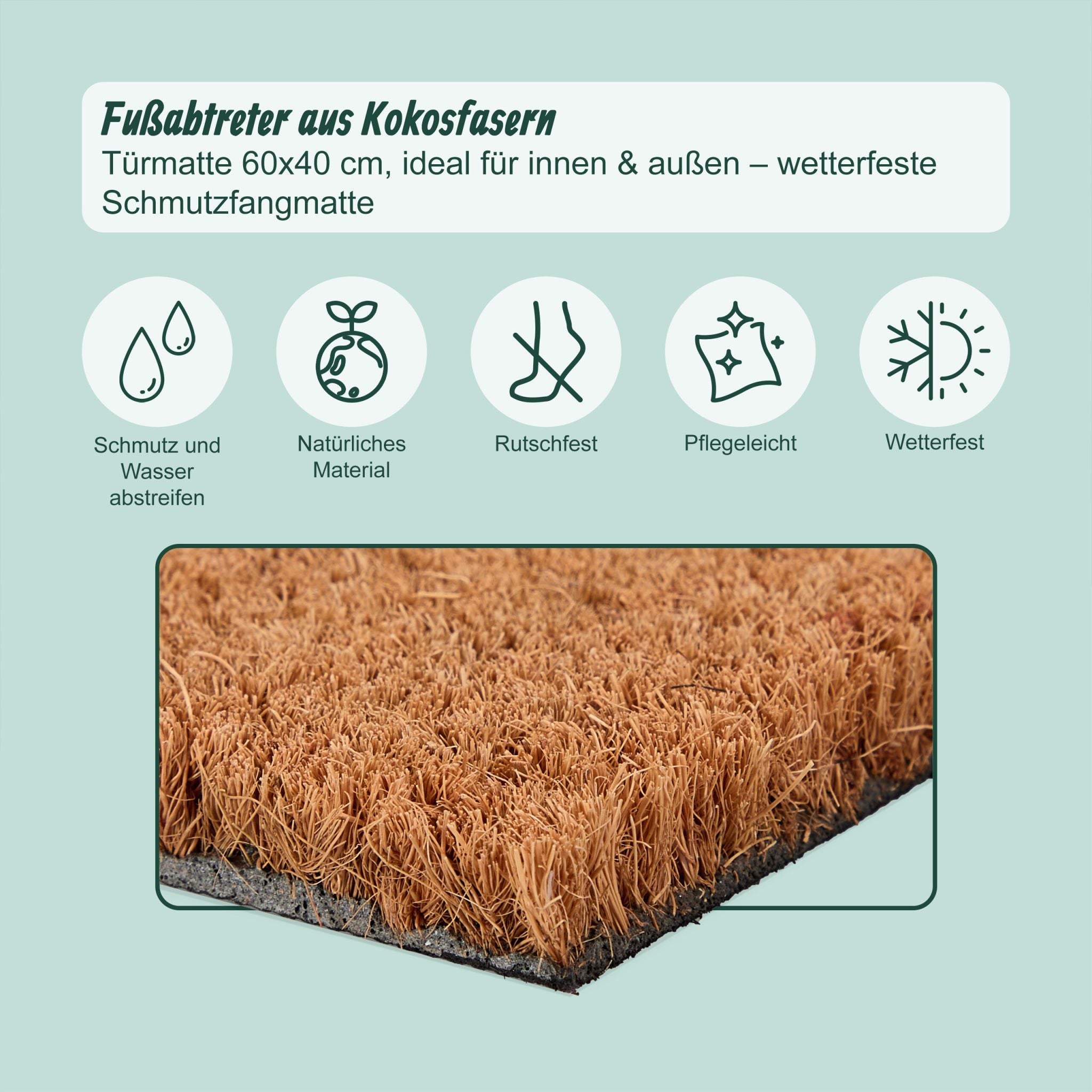 Kokos Fussmatte 60x40cm Weiss-Hellbraun-Schwarz von Relaxdays