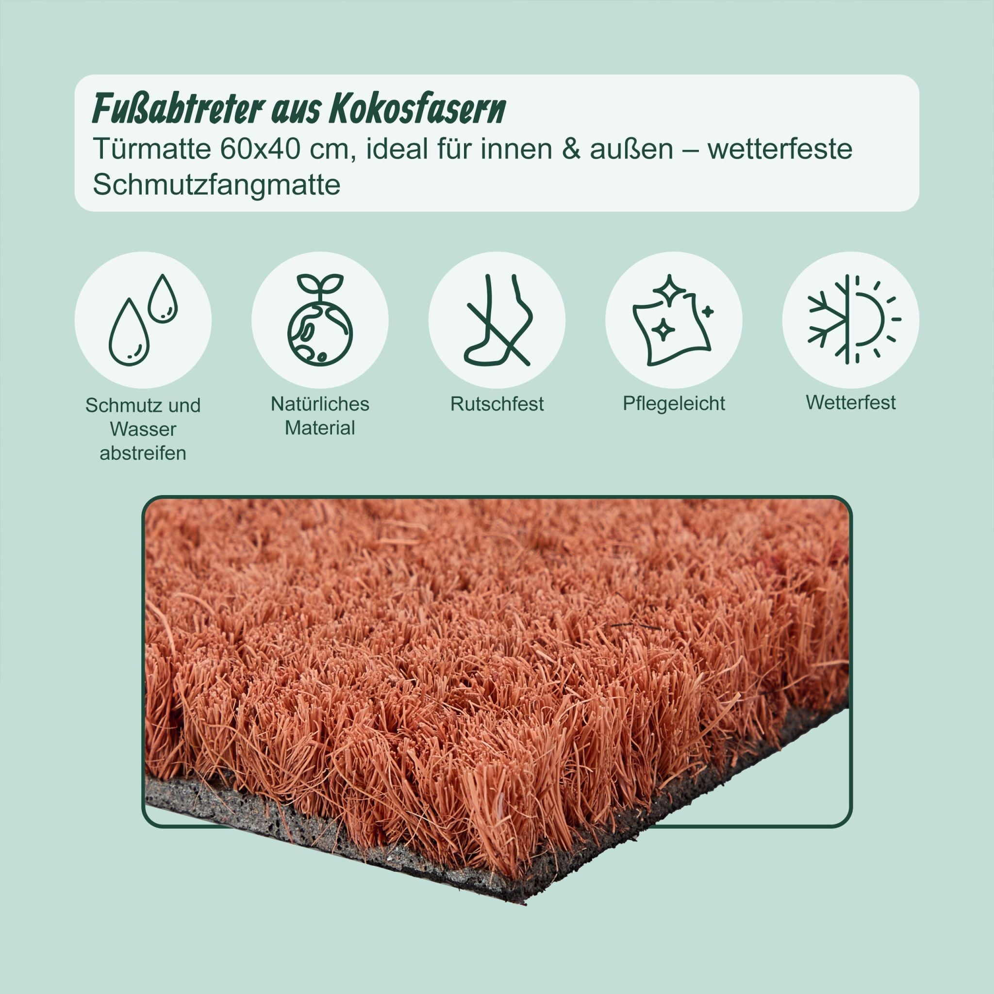 Kokos Fussmatte 60x40cm Pink-Rot von Relaxdays