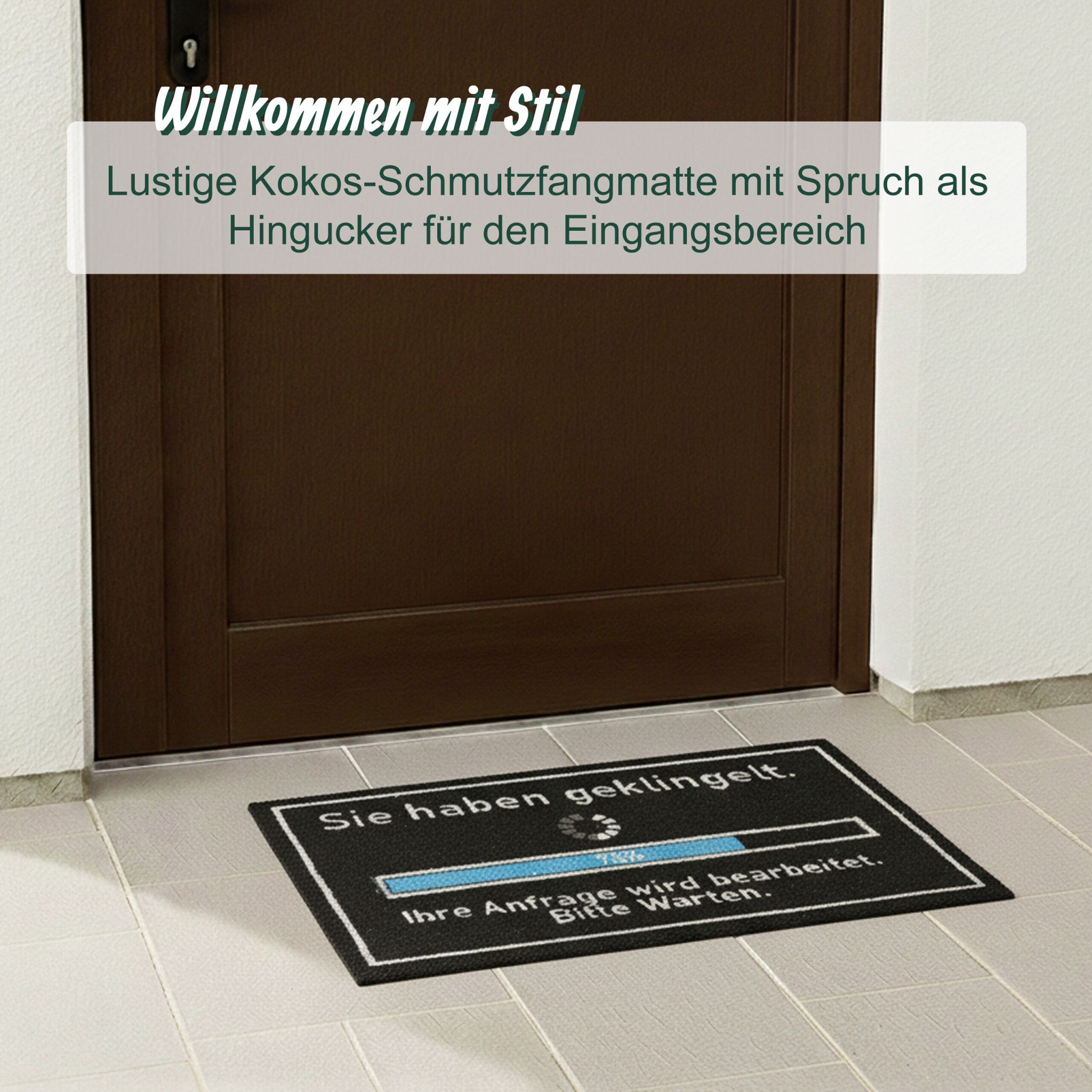 Kokos Fussmatte 60x40cm Weiss-Blau-Schwarz von Relaxdays