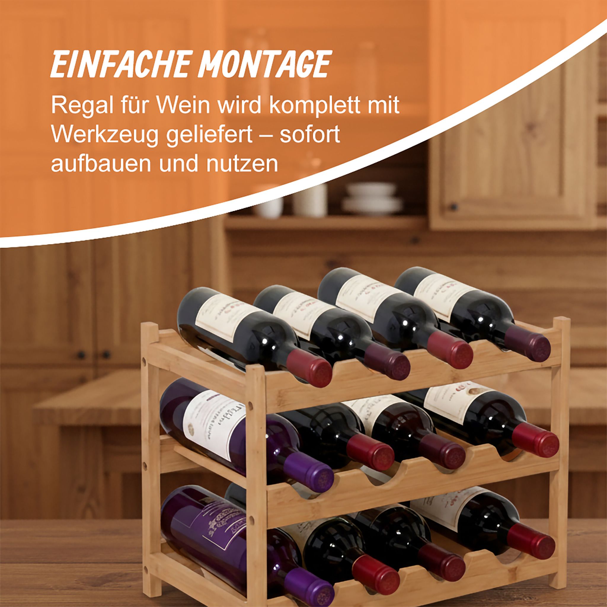 Weinregal Bambus Hellbraun von Relaxdays