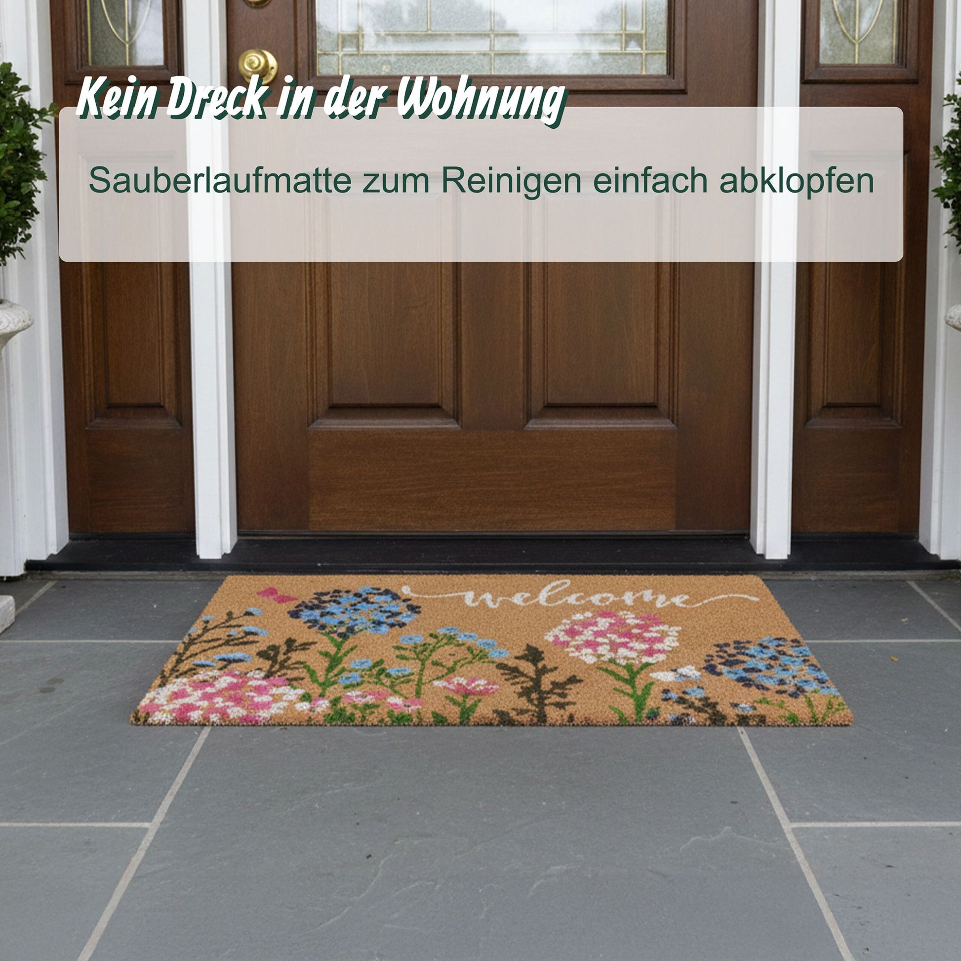 Kokos Fussmatte Begrüssung Weiss-Hellbraun-Rosa von Relaxdays