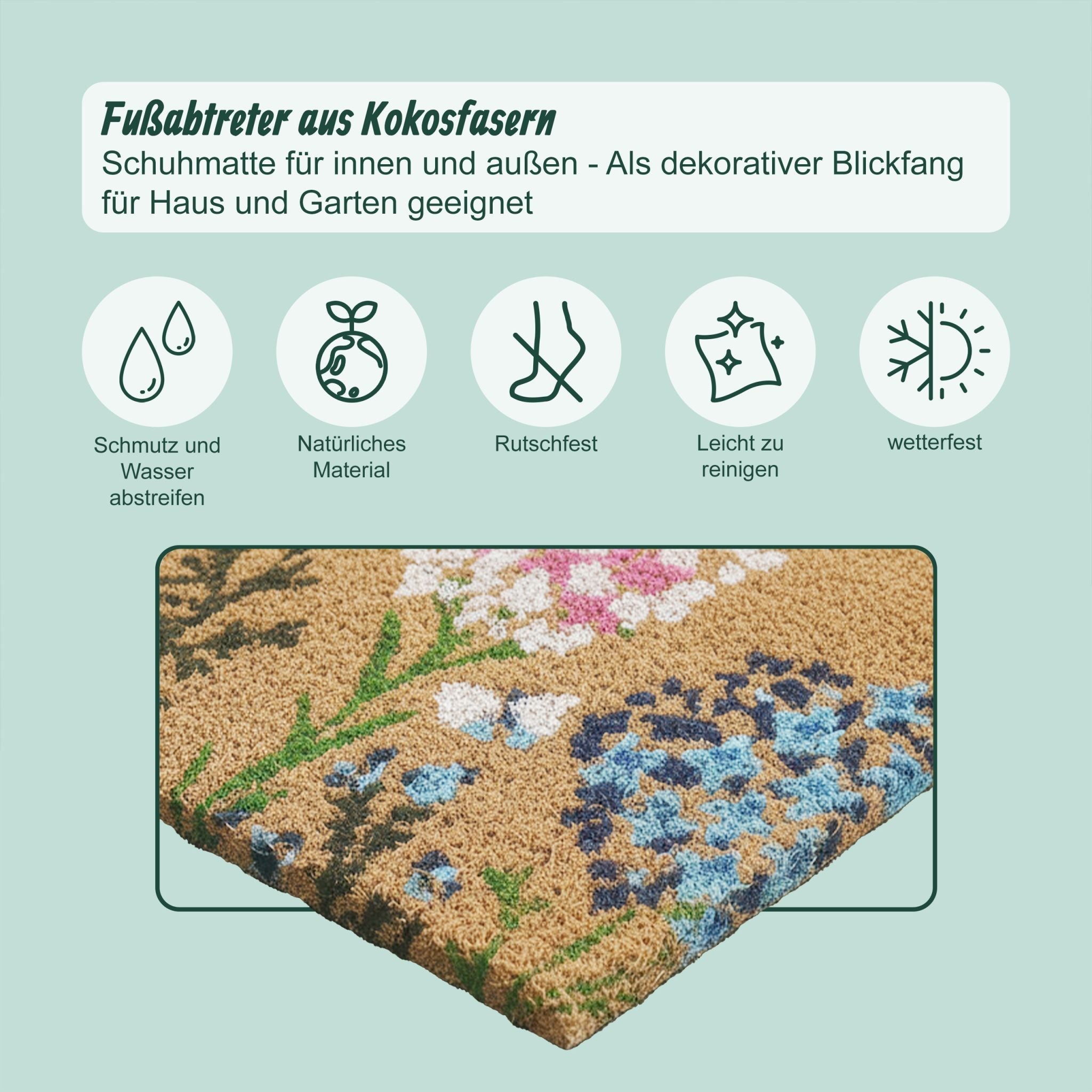 Kokos Fussmatte Begrüssung Weiss-Hellbraun-Rosa von Relaxdays