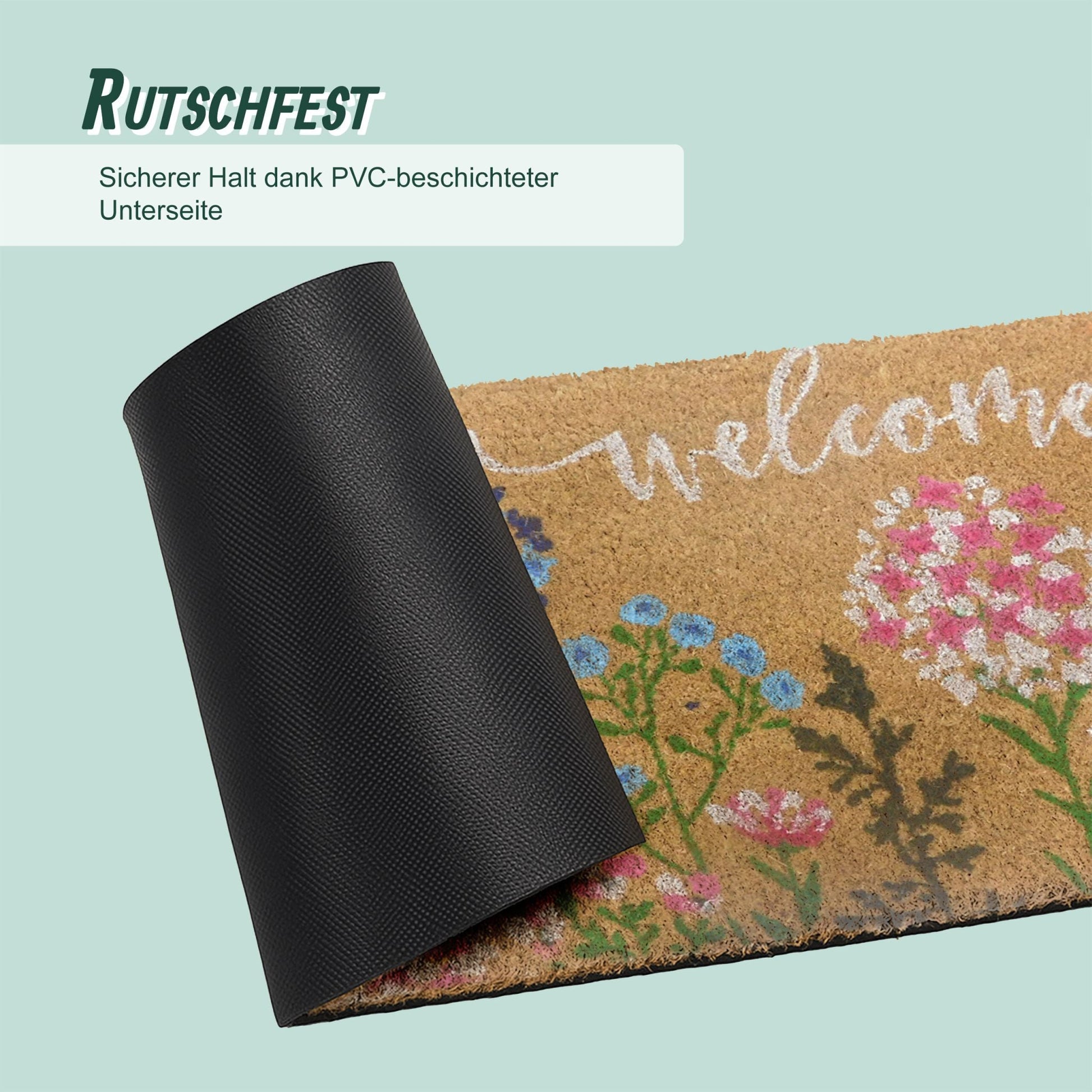 Kokos Fussmatte Begrüssung Weiss-Hellbraun-Rosa von Relaxdays