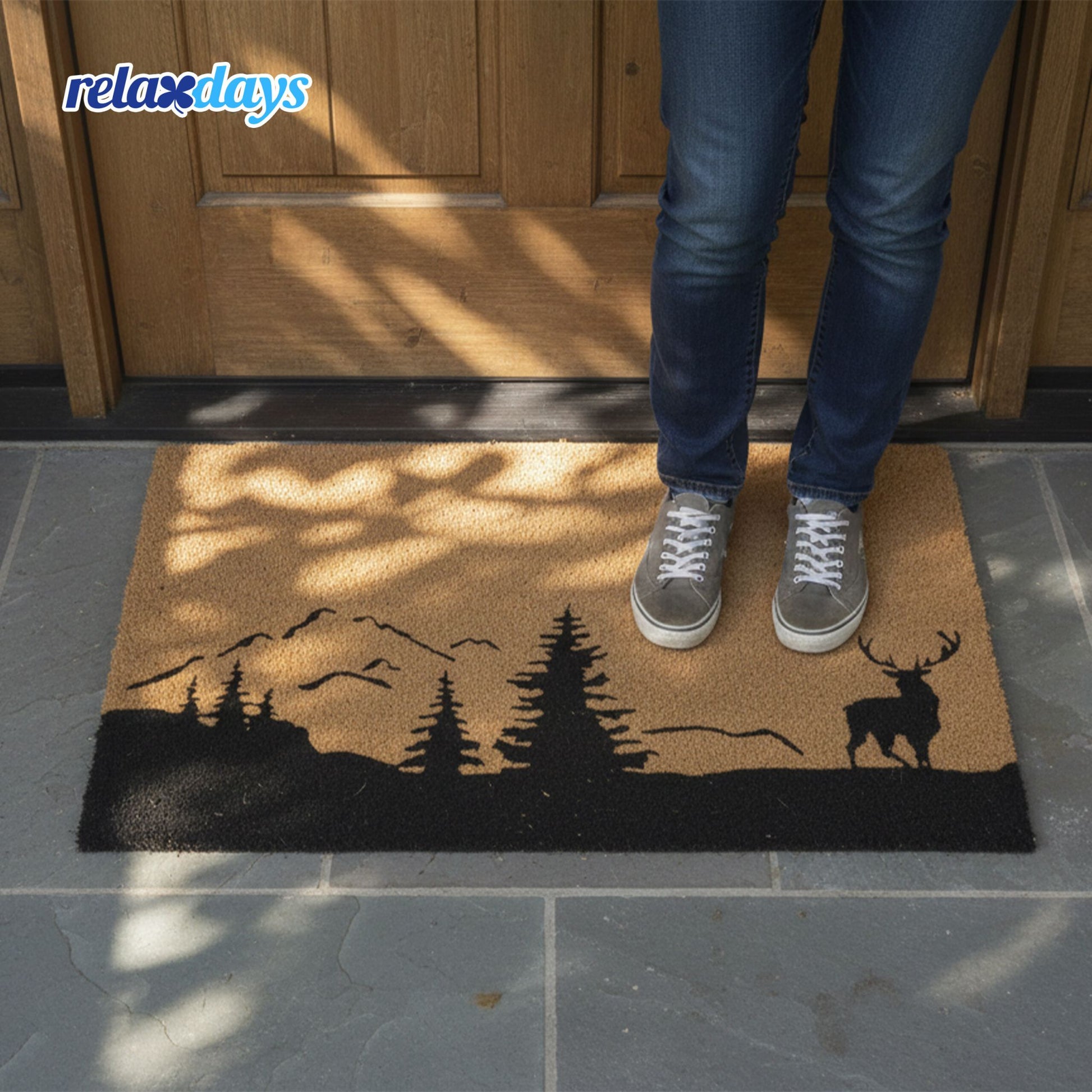 Kokos Fussmatte 80x50cm Hellbraun-Schwarz von Relaxdays