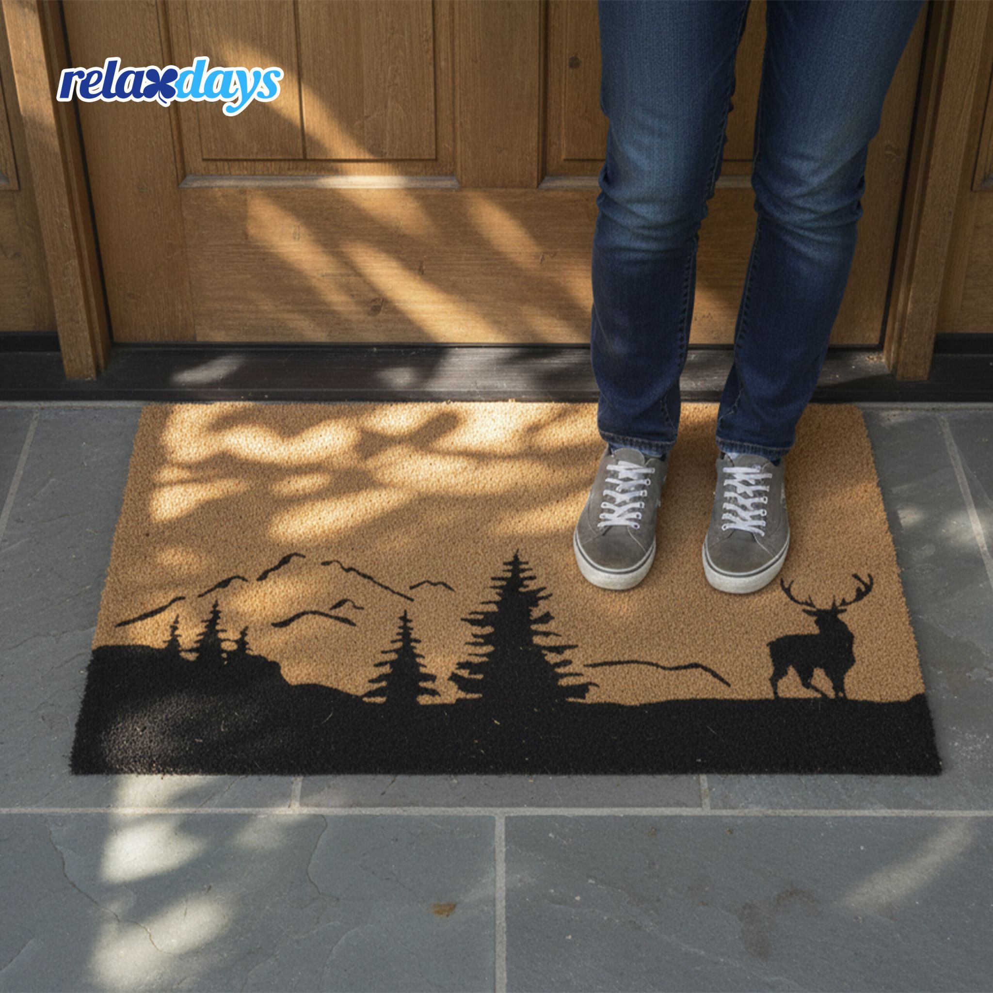 Kokos Fussmatte 80x50cm Hellbraun-Schwarz von Relaxdays