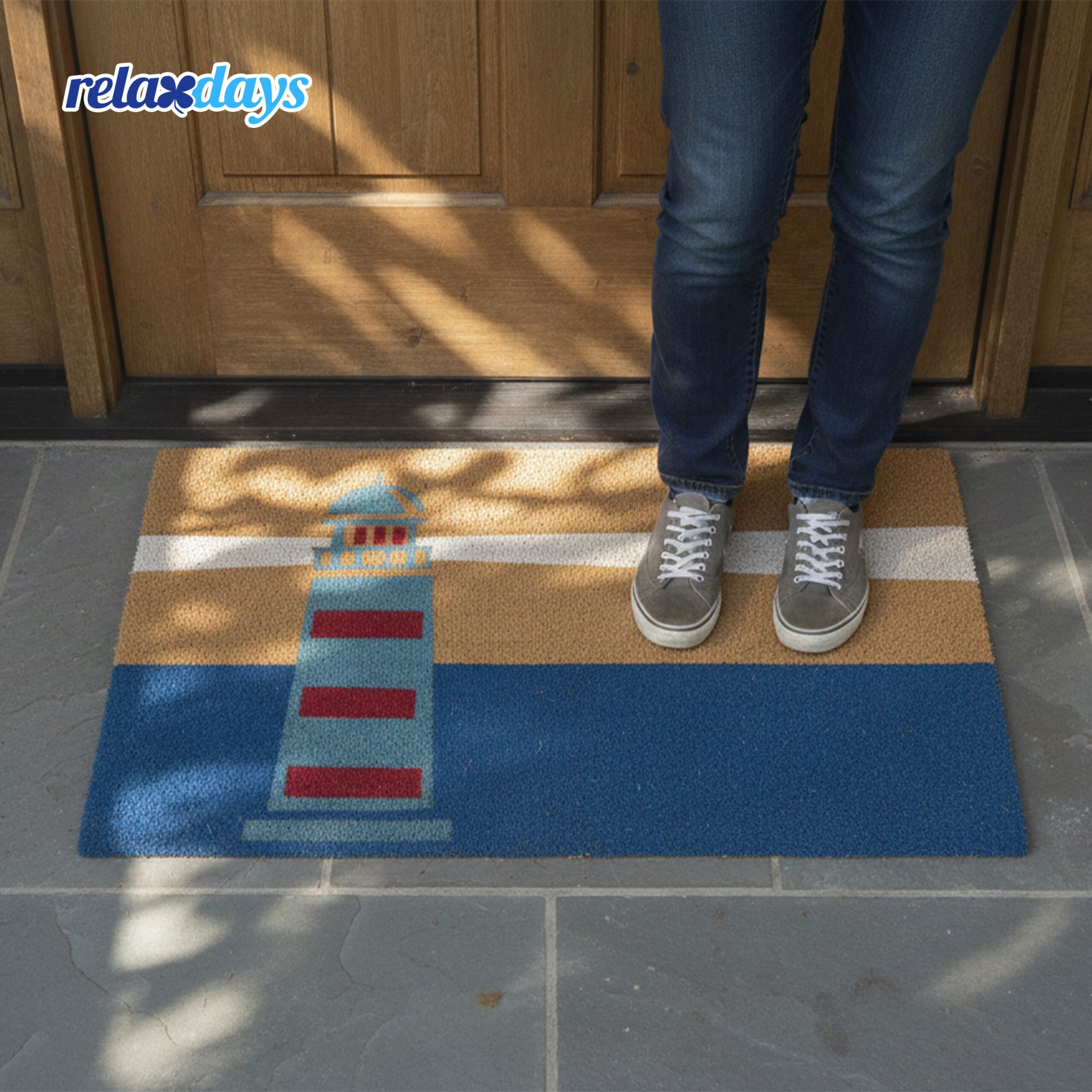 Kokos Fussmatte 80x50cm Blau-Hellbraun-Rot von Relaxdays