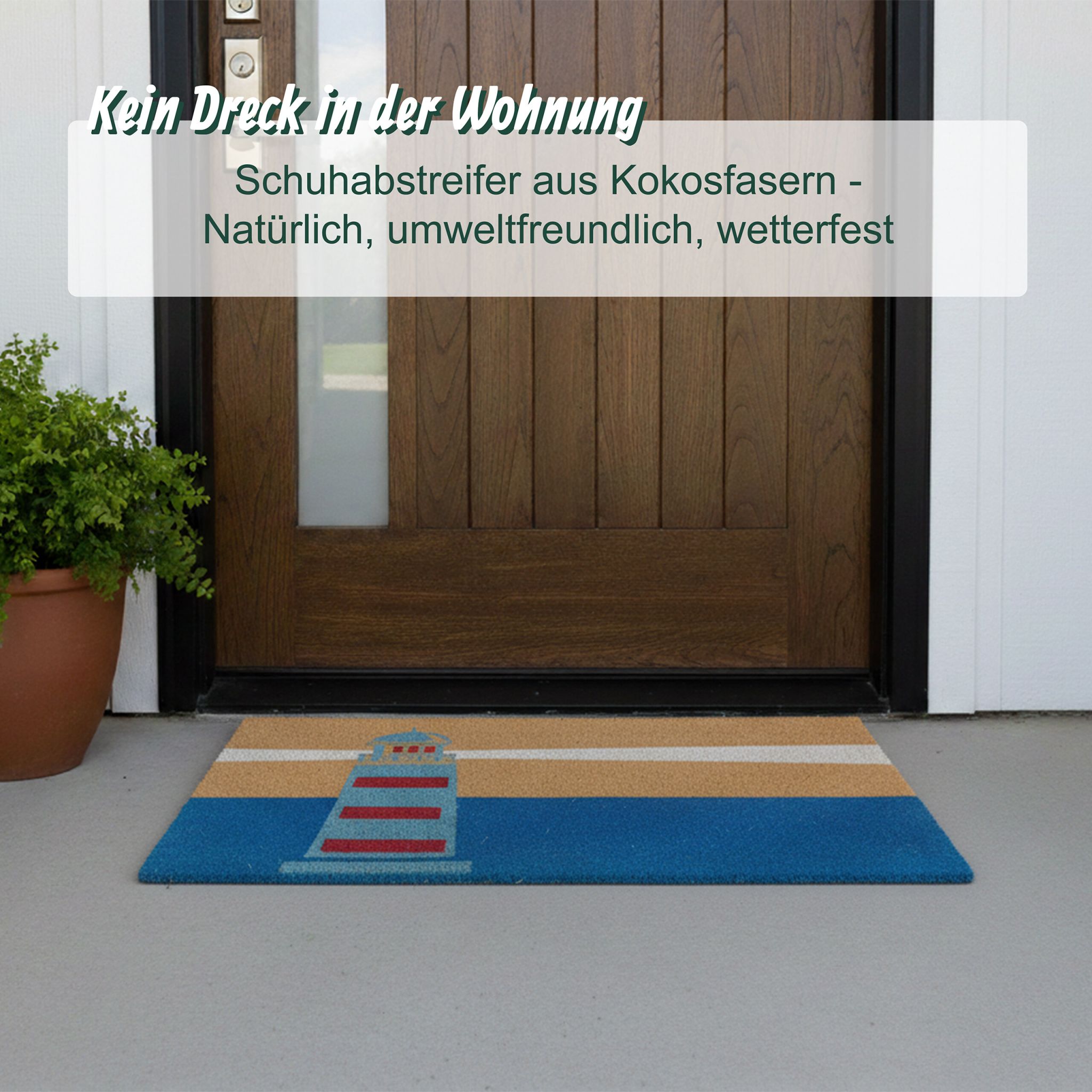 Kokos Fussmatte 80x50cm Blau-Hellbraun-Rot von Relaxdays