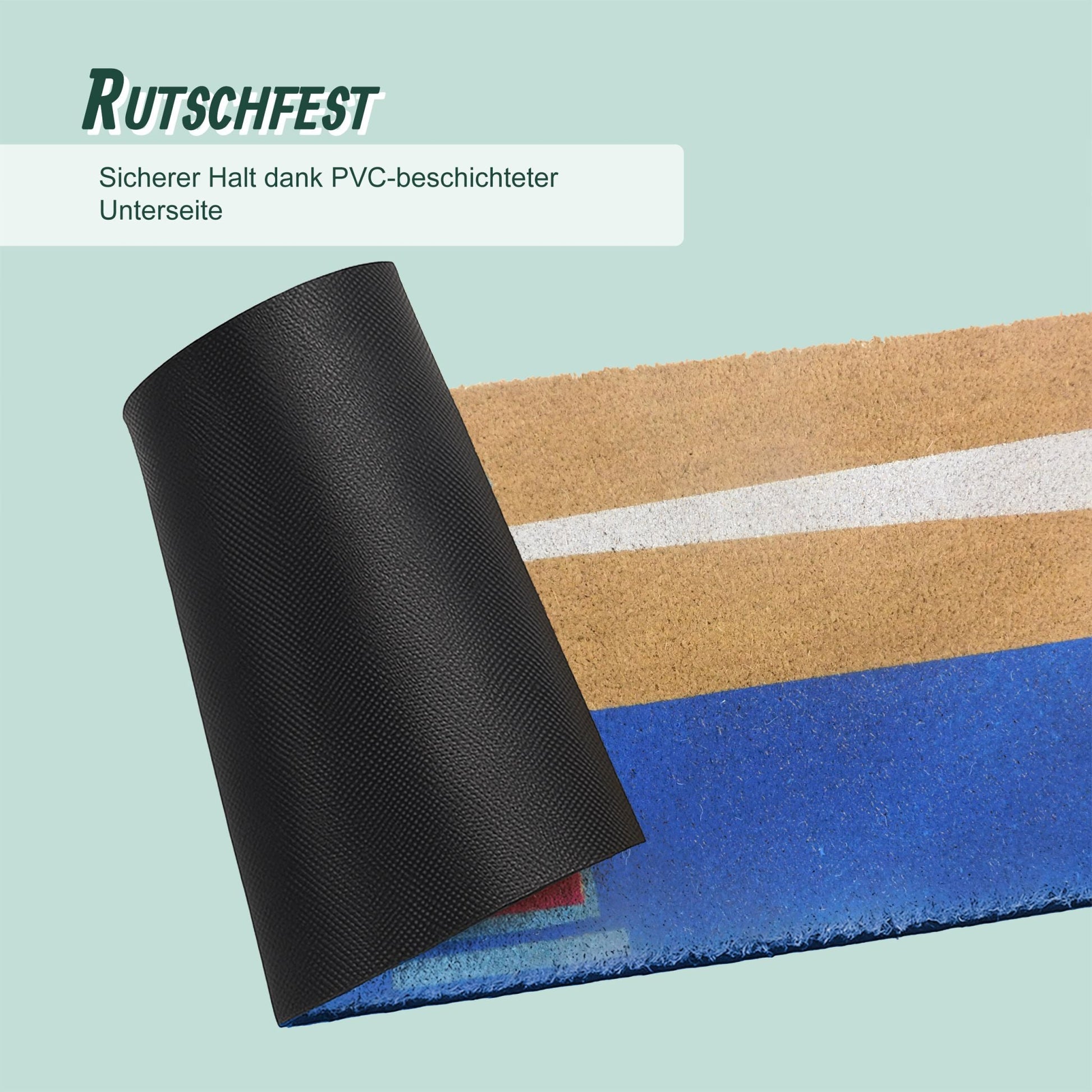 Kokos Fussmatte 80x50cm Blau-Hellbraun-Rot von Relaxdays