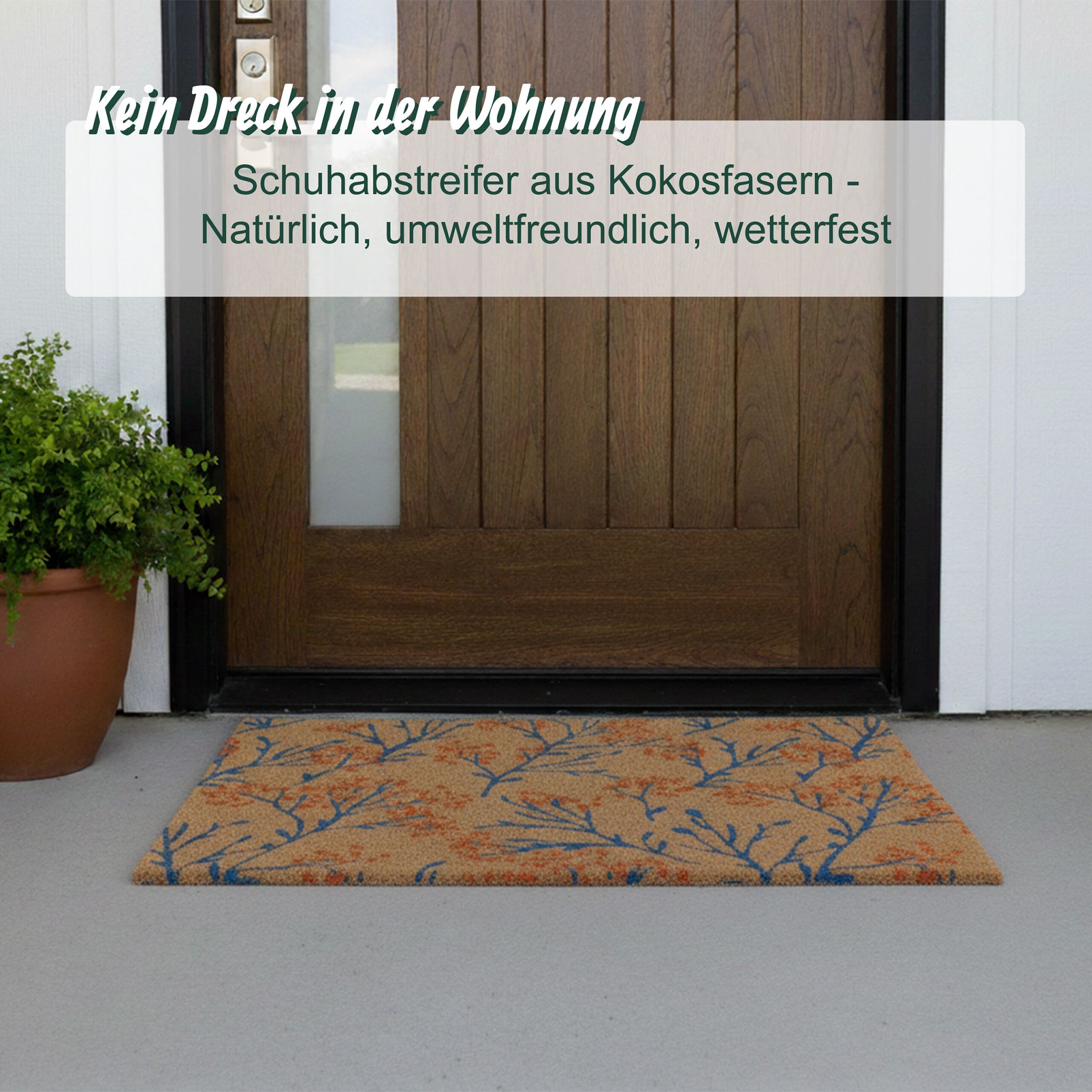Kokos Fussmatte 80x50cm Blau-Hellbraun-Rot von Relaxdays