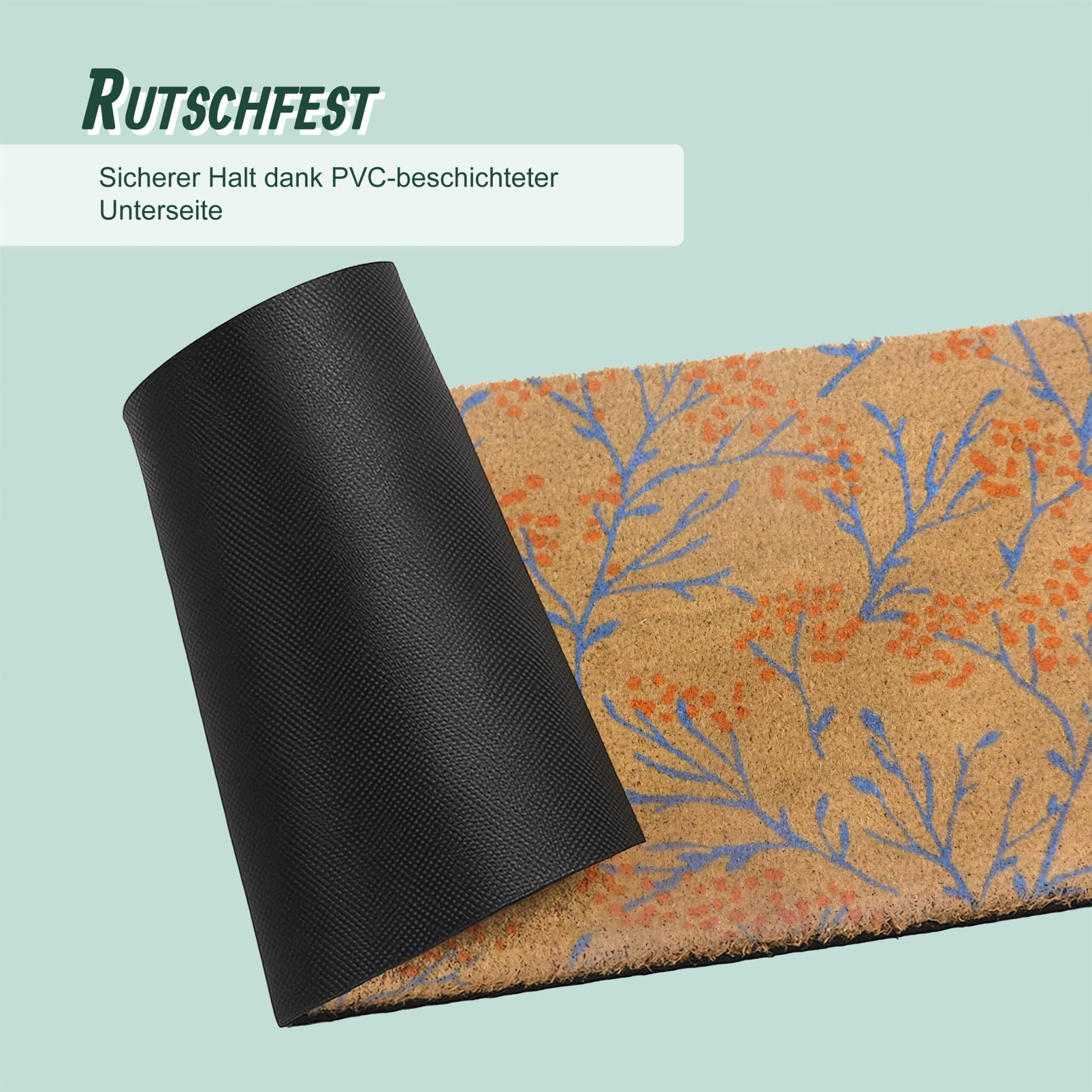 Kokos Fussmatte 80x50cm Blau-Hellbraun-Rot von Relaxdays