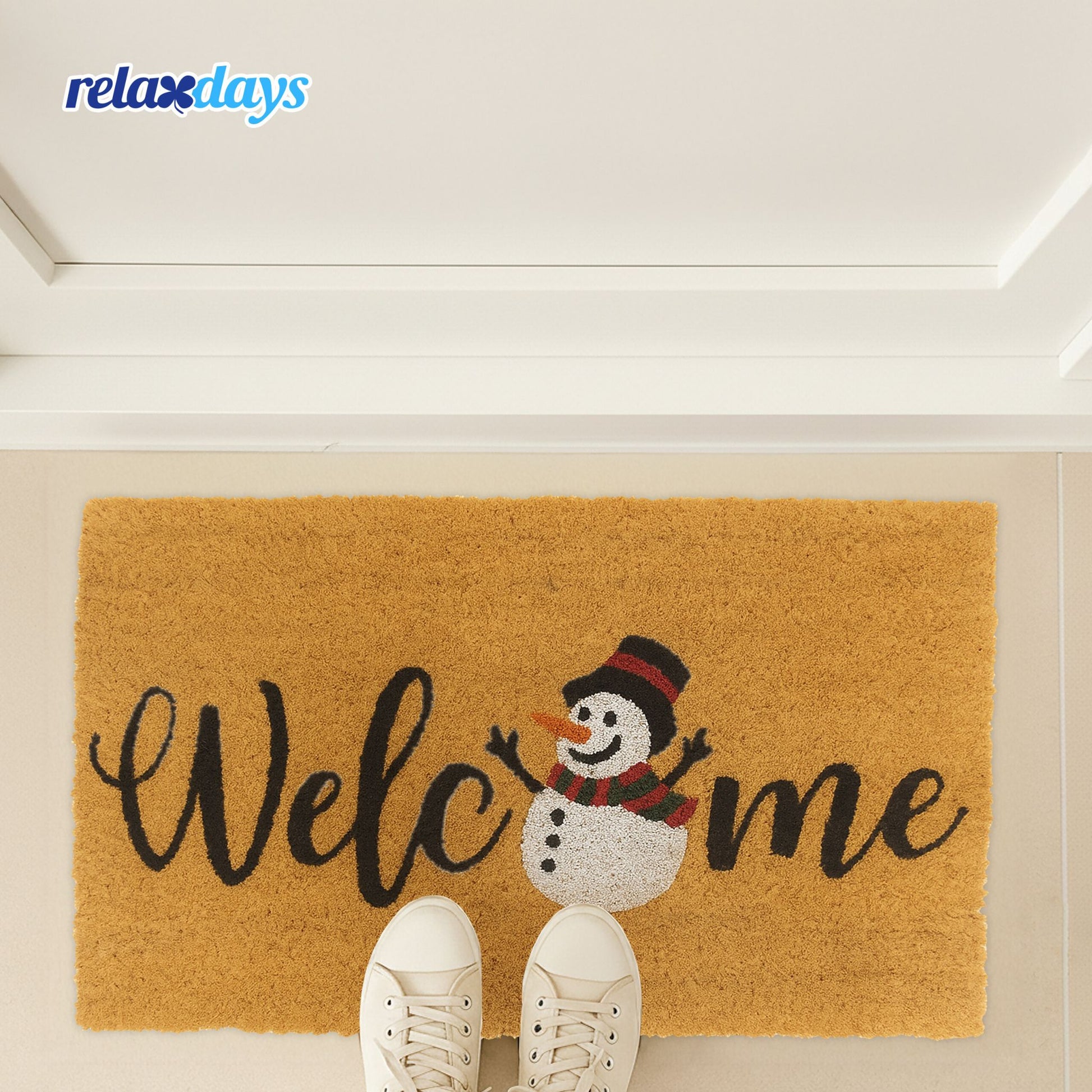 Kokos Fussmatte Winter 60x40cm Weiss-Hellbraun-Schwarz von Relaxdays