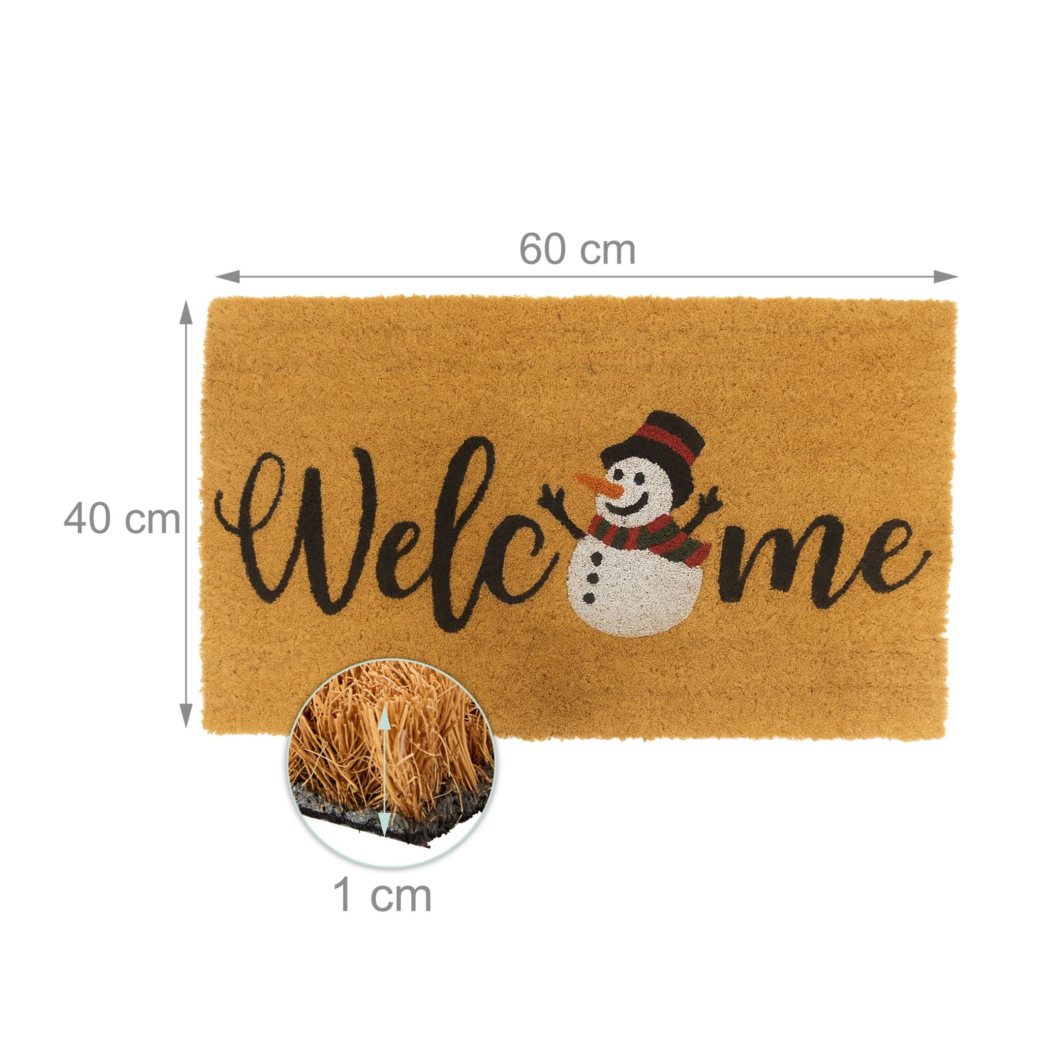 Kokos Fussmatte Winter 60x40cm Weiss-Hellbraun-Schwarz von Relaxdays